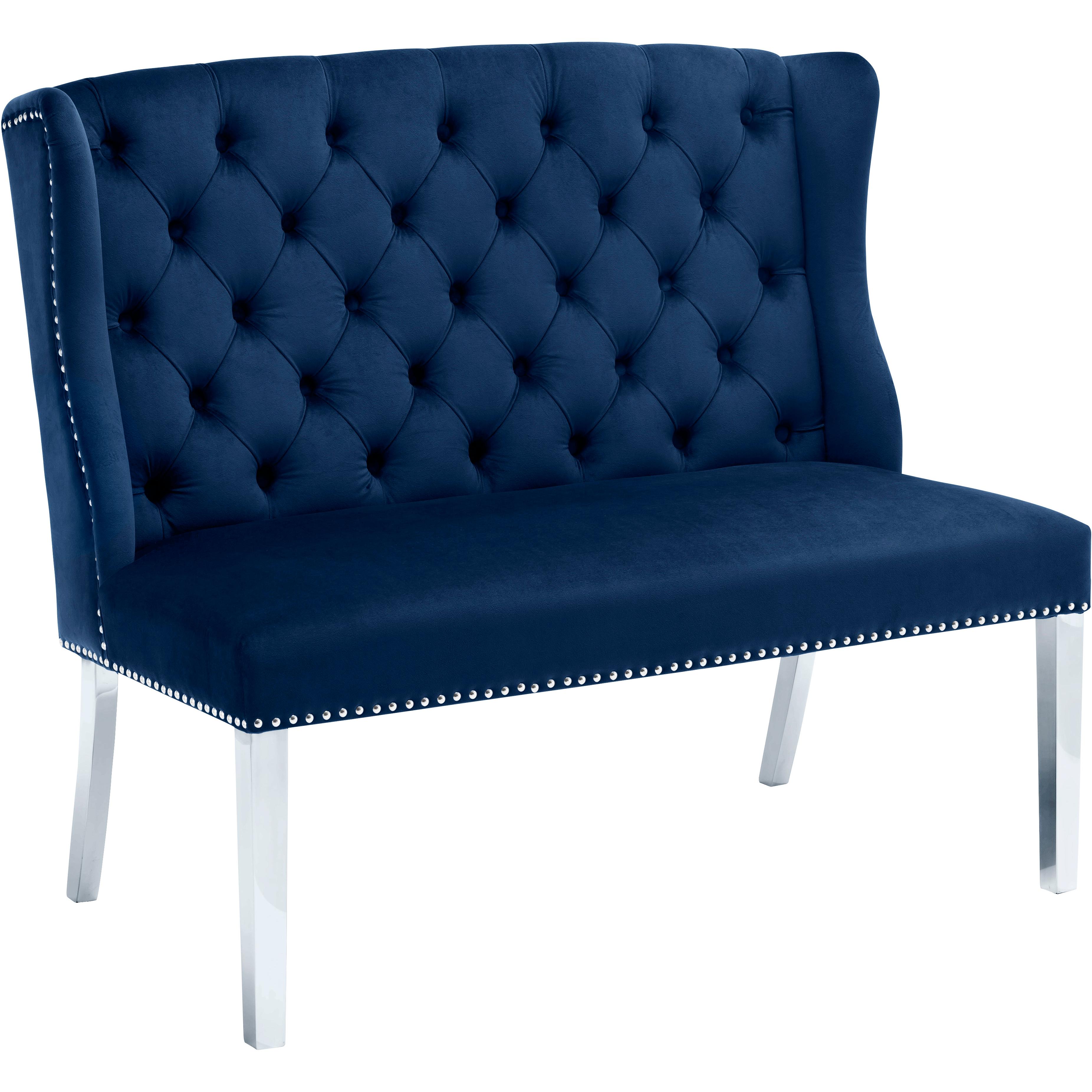 Meridian Suri Navy Velvet Settee Bench