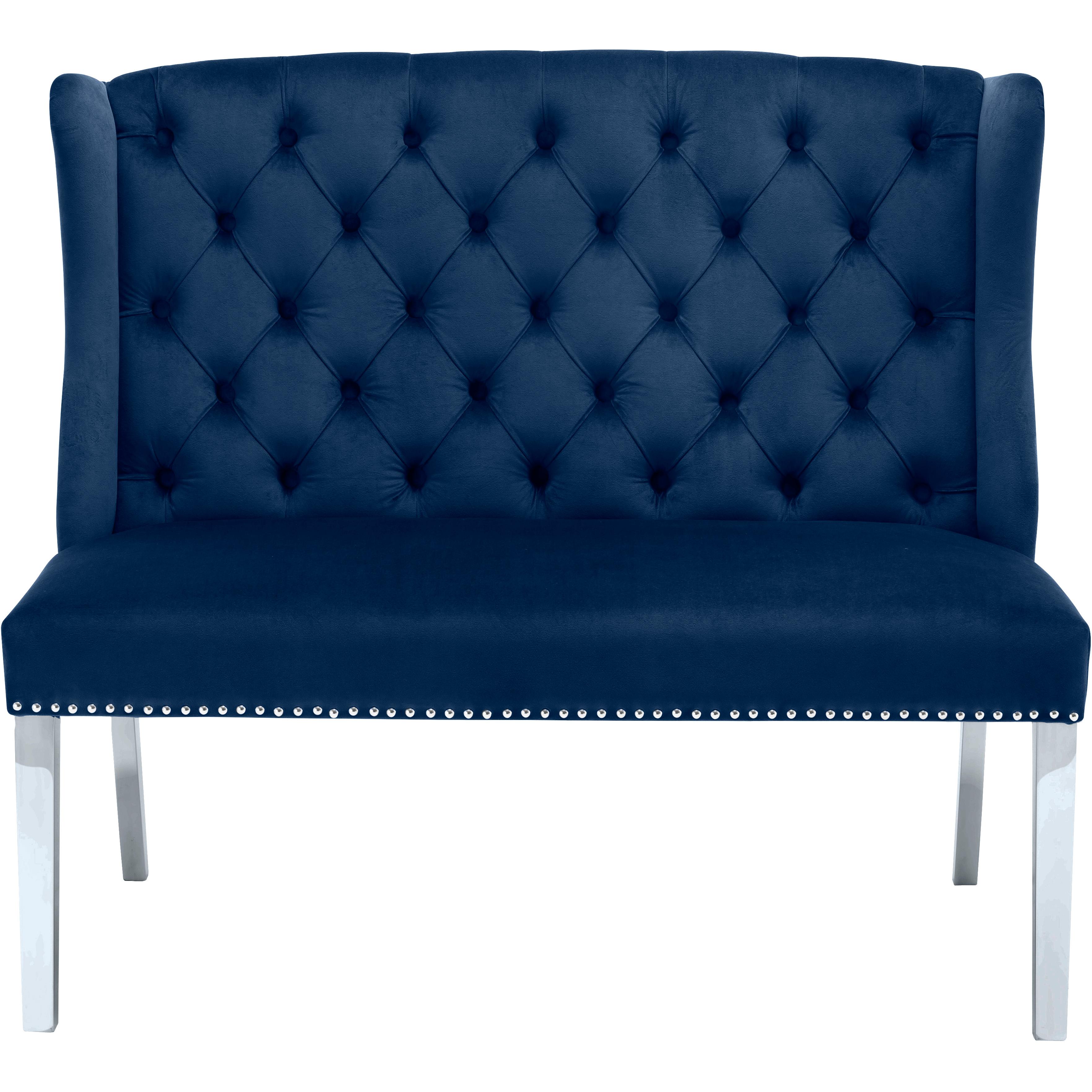 Meridian Suri Navy Velvet Settee Bench