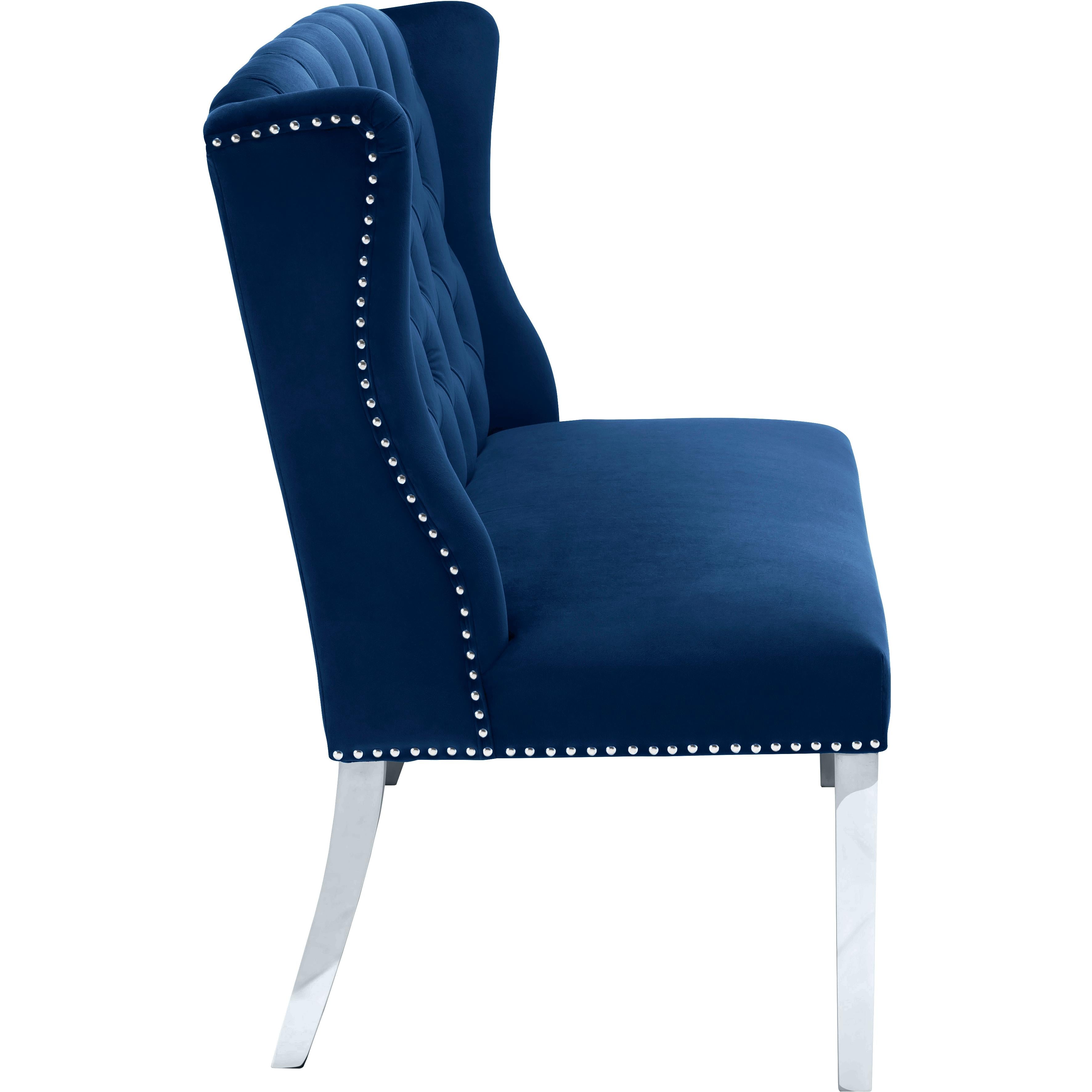 Meridian Suri Navy Velvet Settee Bench