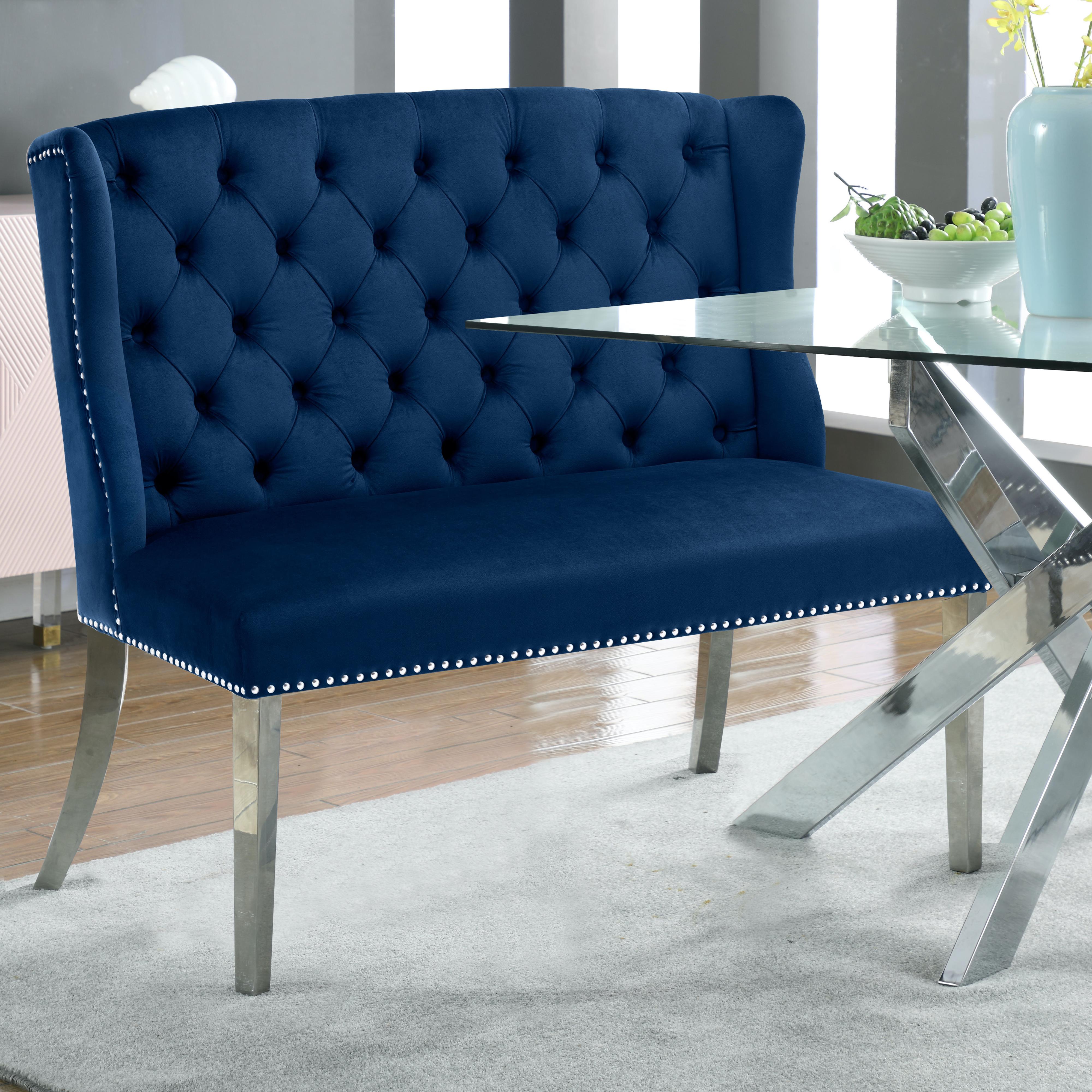 Meridian Suri Navy Velvet Settee Bench