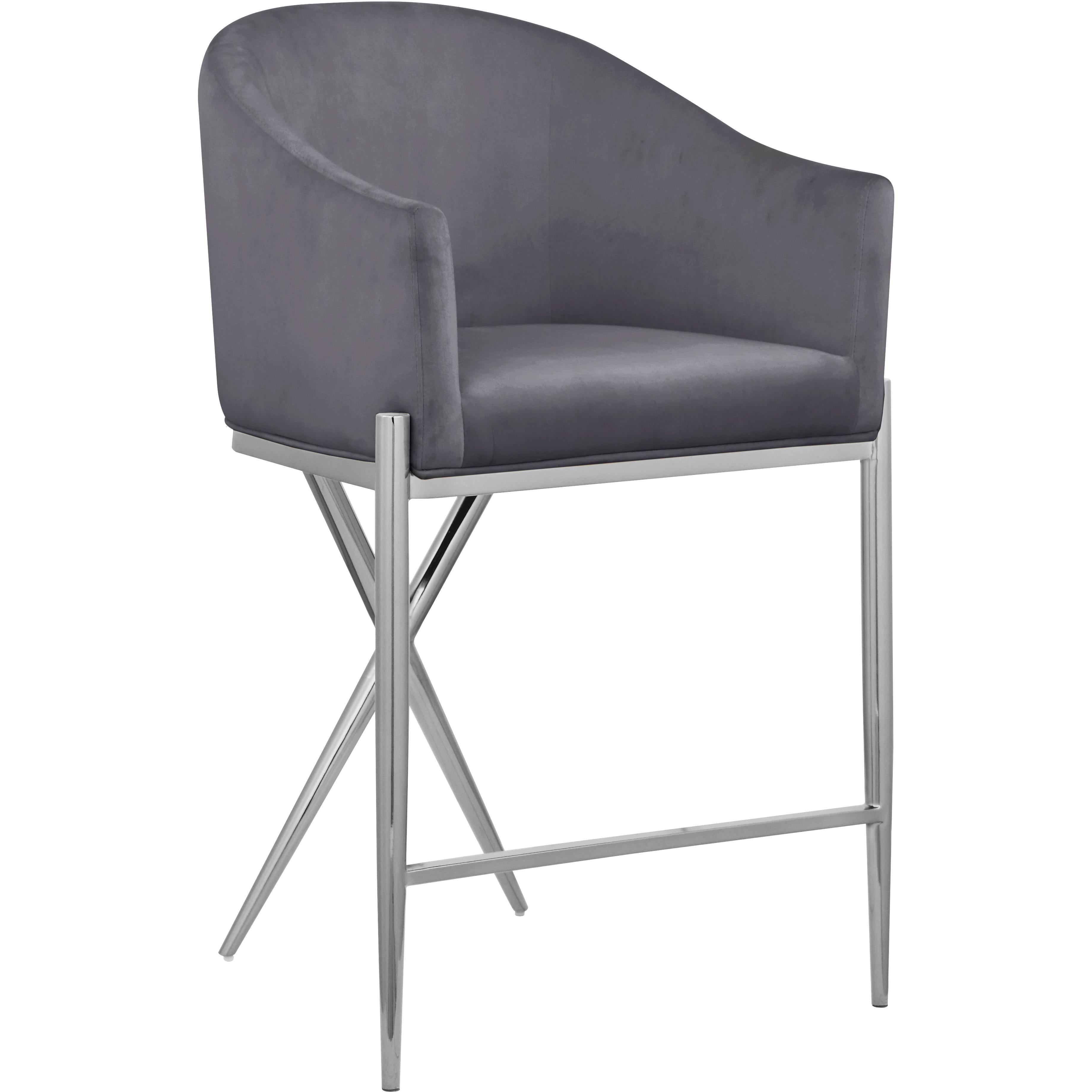 Meridian Xavier Grey Velvet Counter Stool