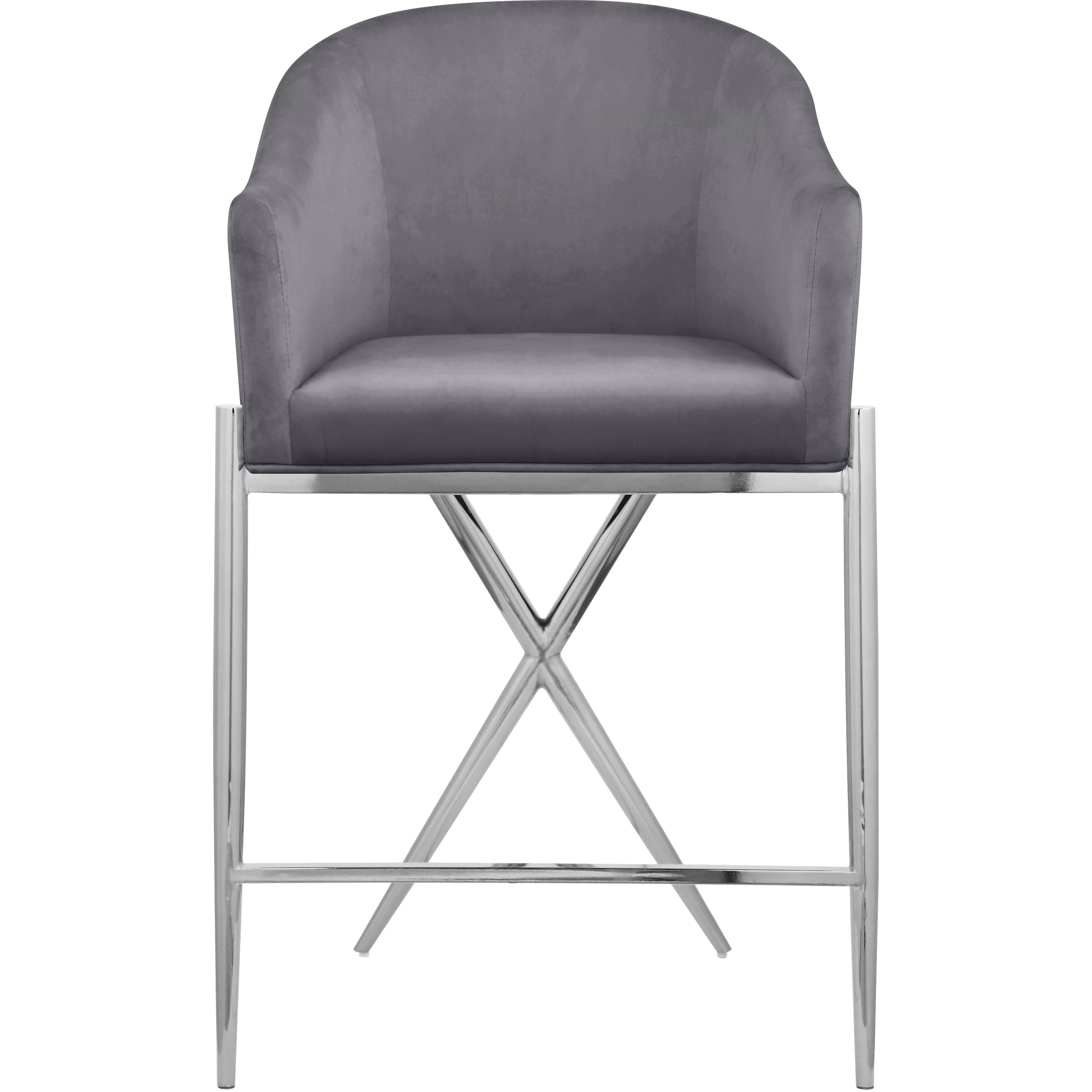 Meridian Xavier Grey Velvet Counter Stool