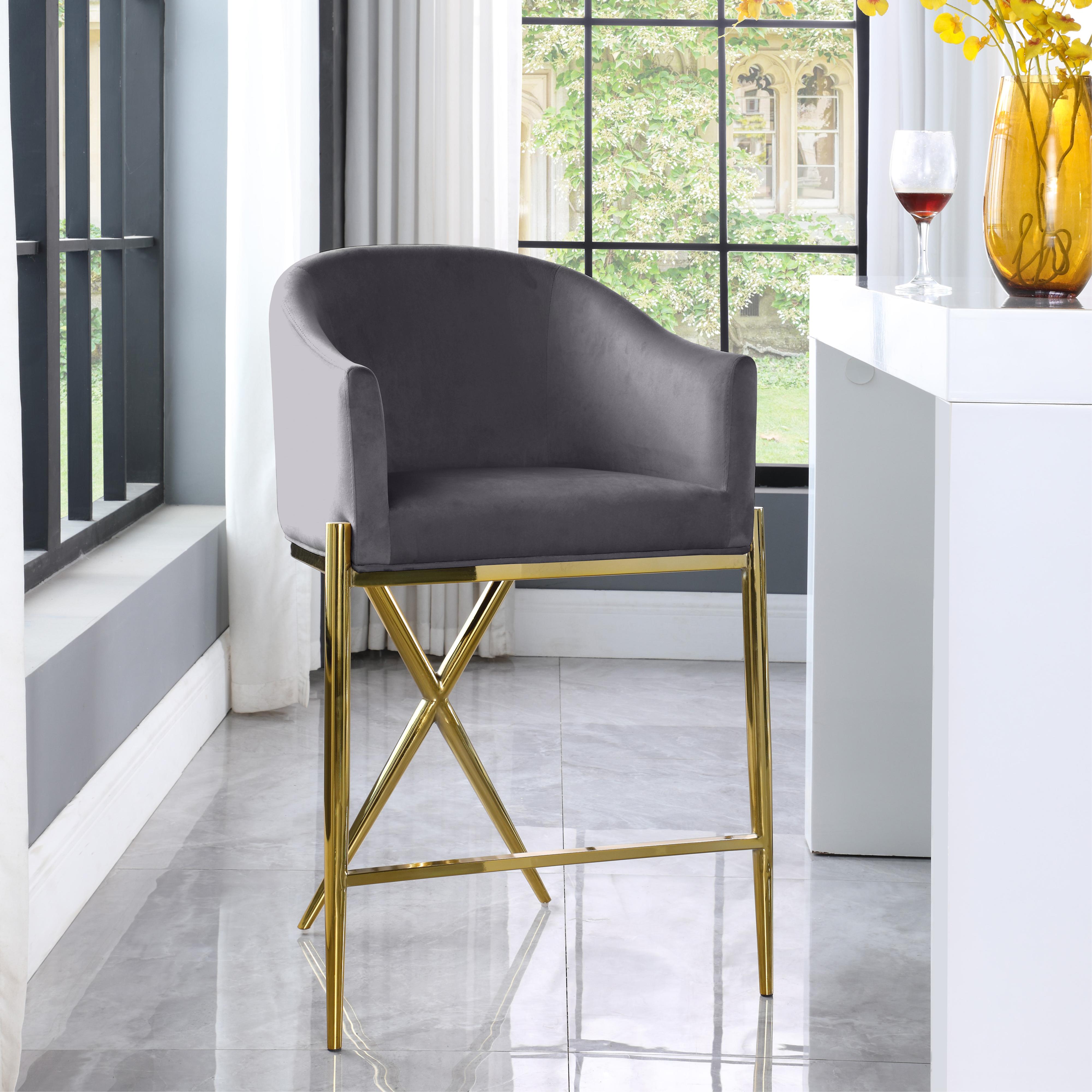 Meridian Xavier Grey Velvet Counter Stool