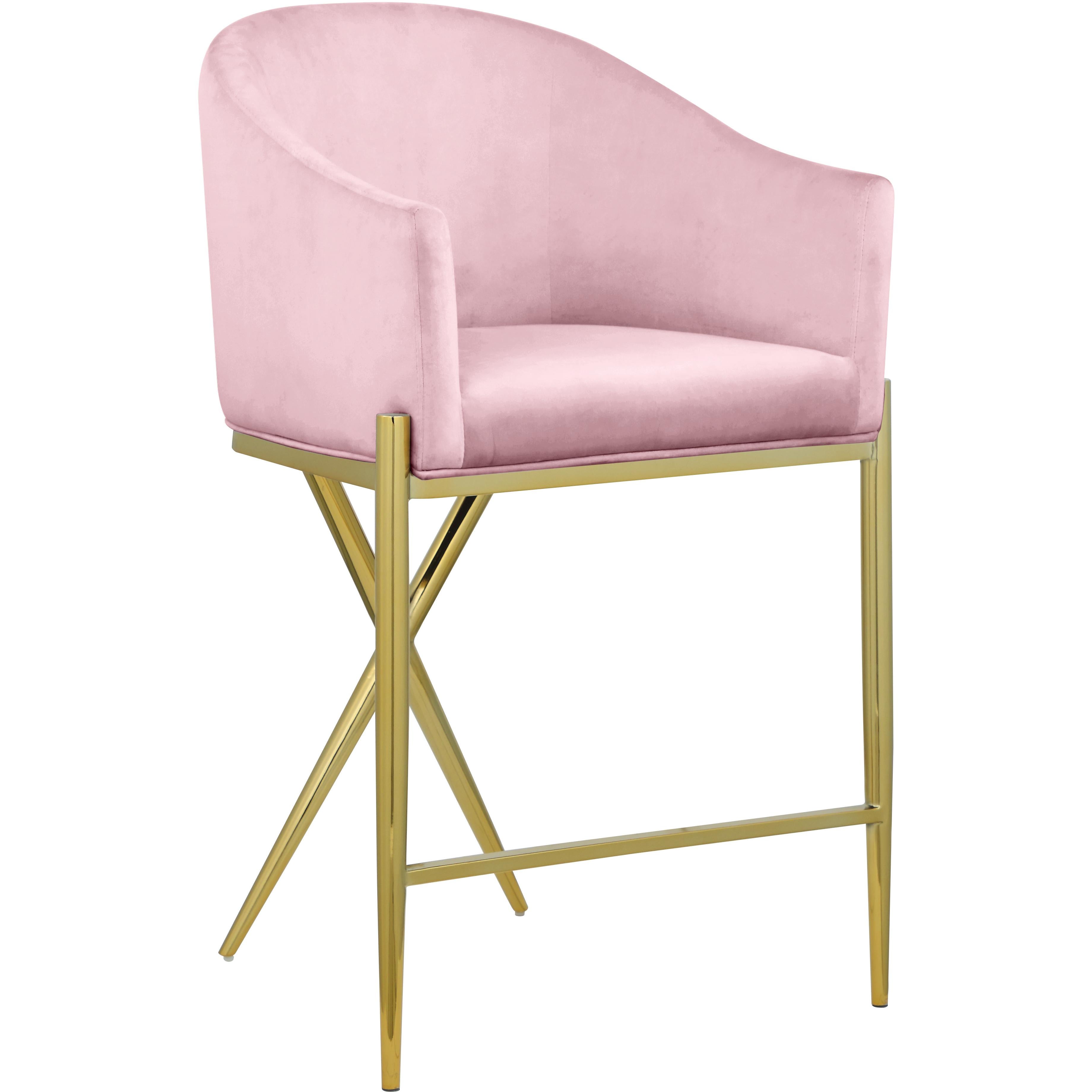 Meridian Xavier Pink Velvet Counter Stool