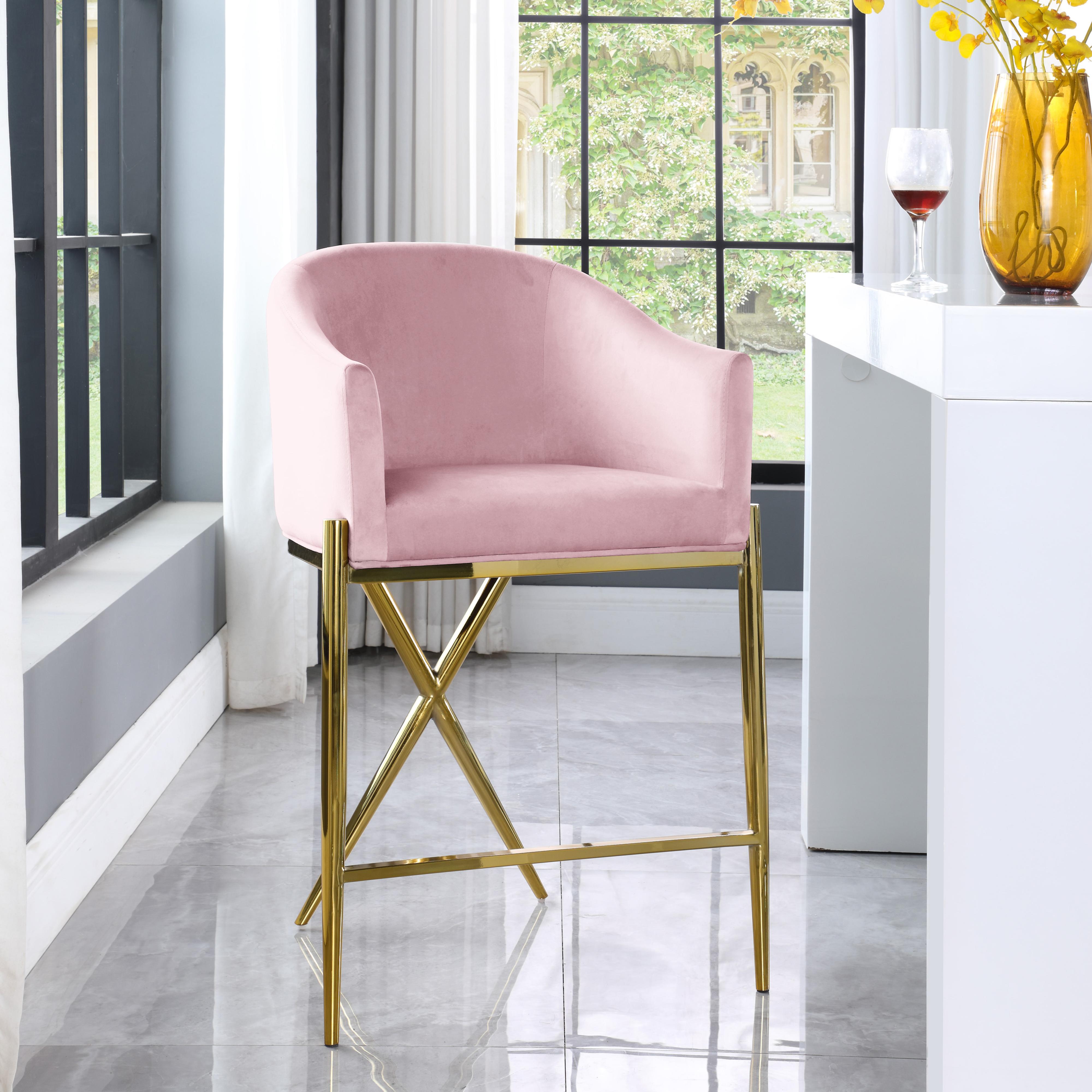 Meridian Xavier Pink Velvet Counter Stool