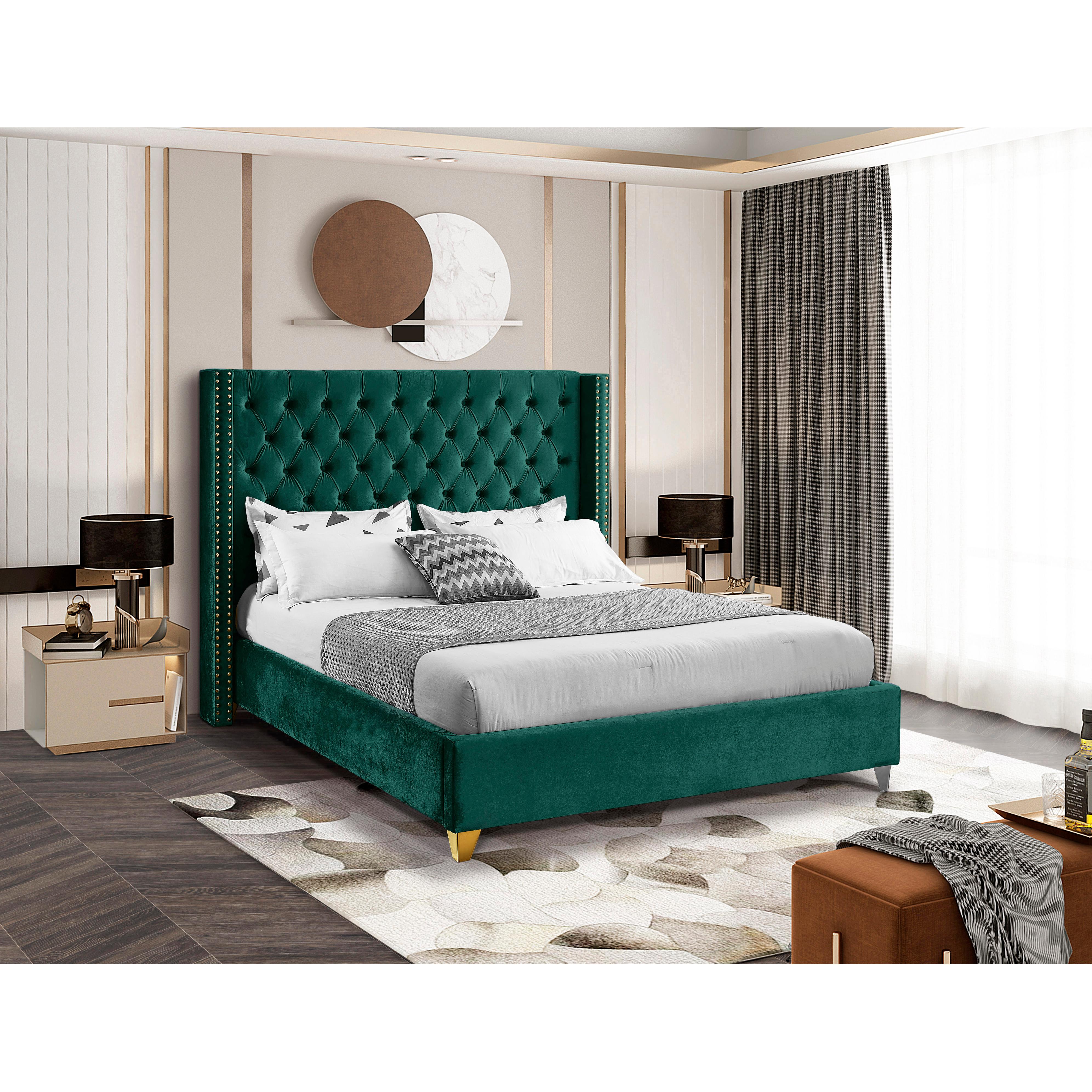 Meridian Barolo Green Velvet Full Bed