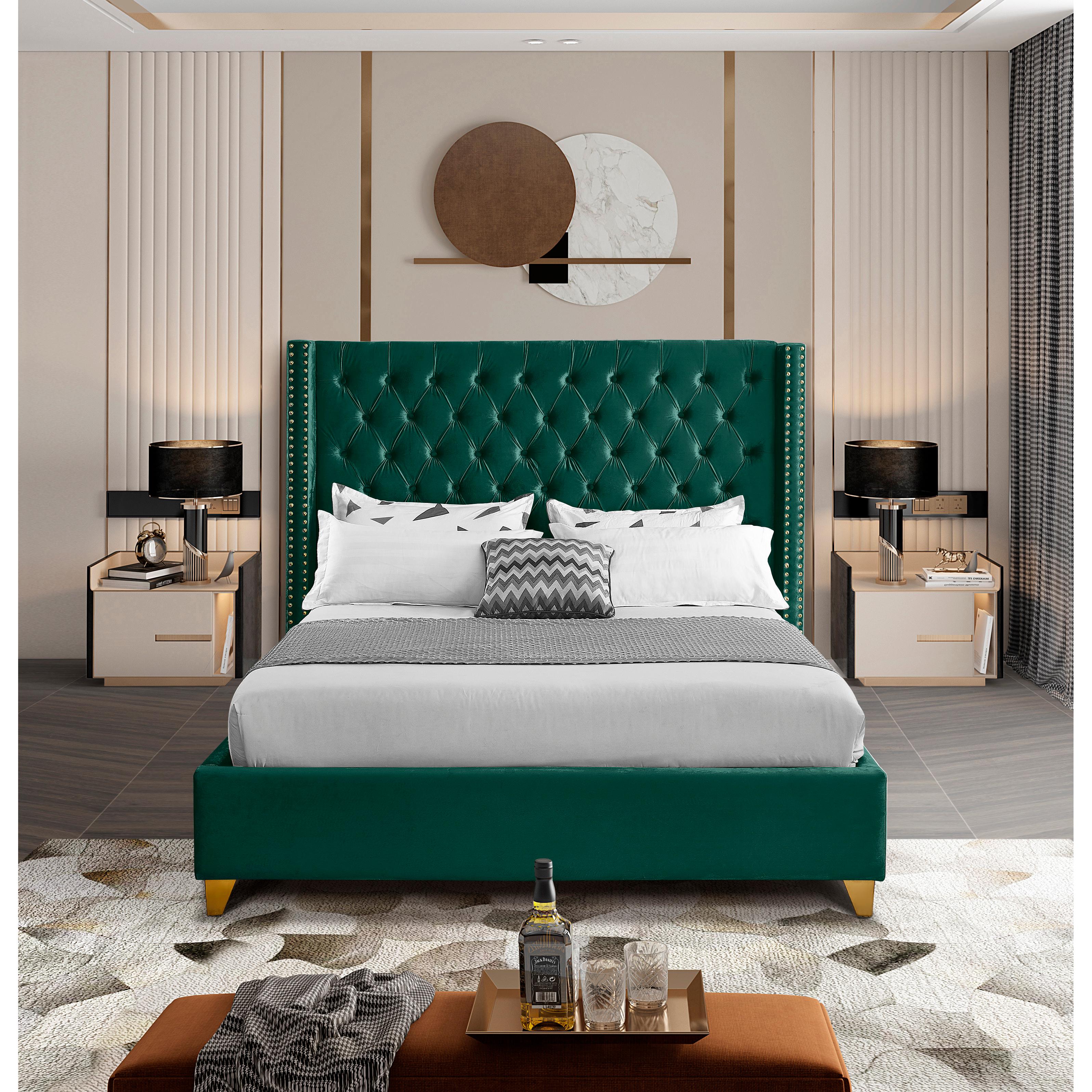 Meridian Barolo Green Velvet Full Bed