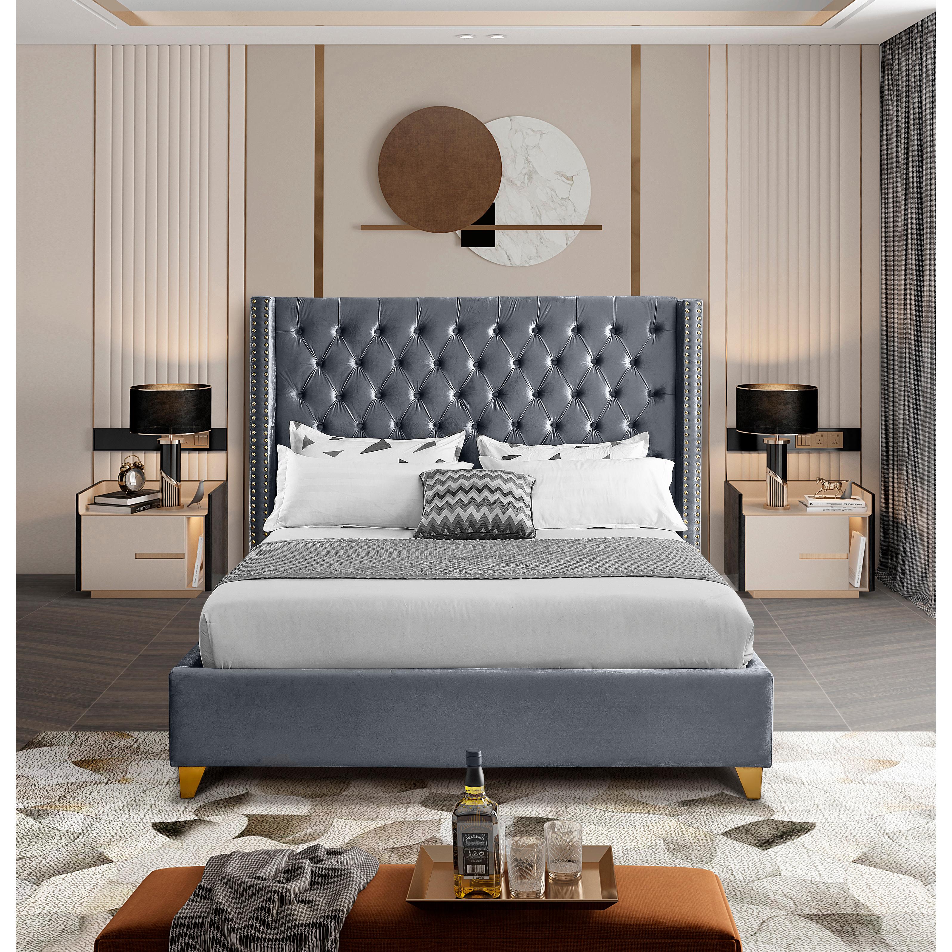 Meridian Barolo Grey Velvet Full Bed