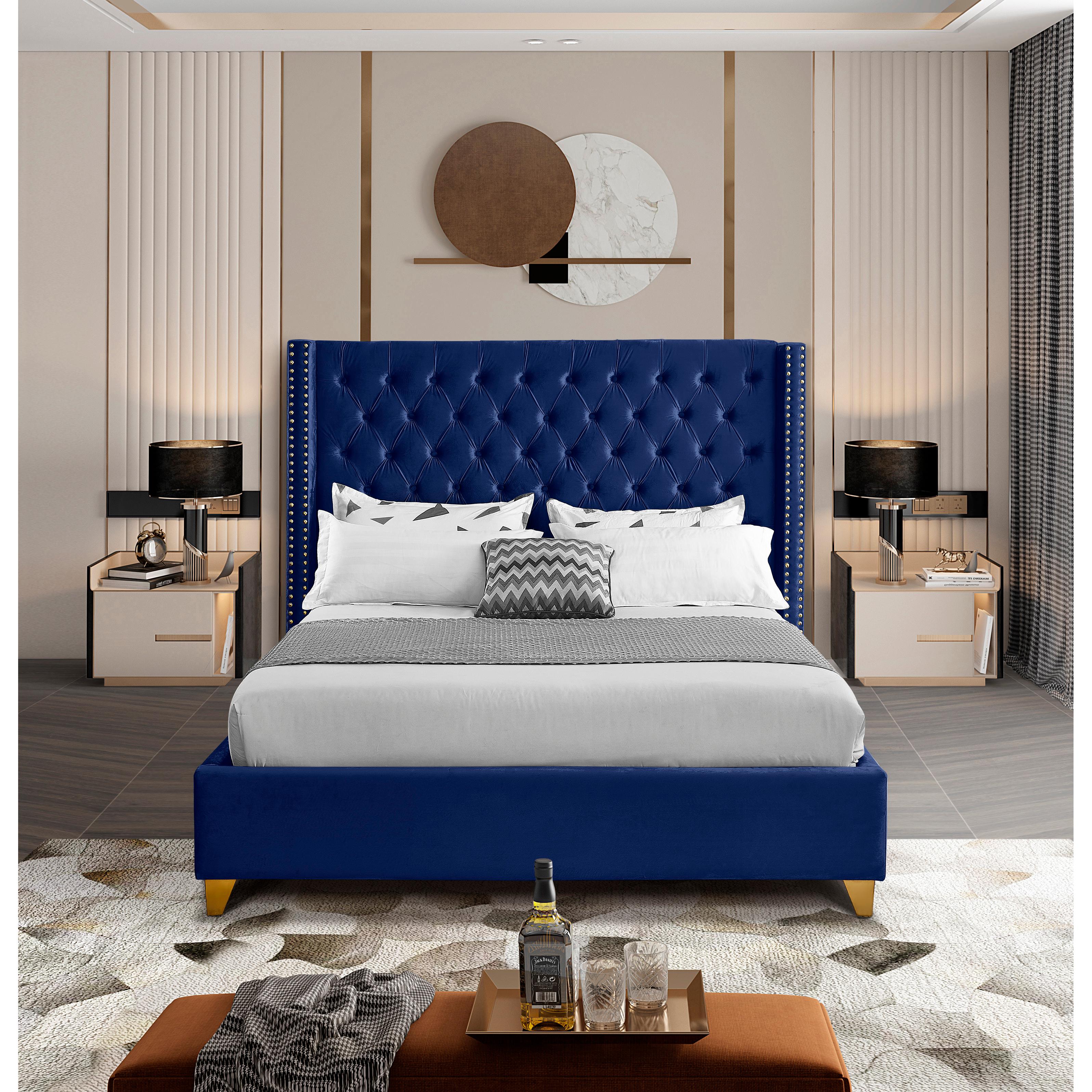 Meridian Barolo Navy Velvet Full Bed