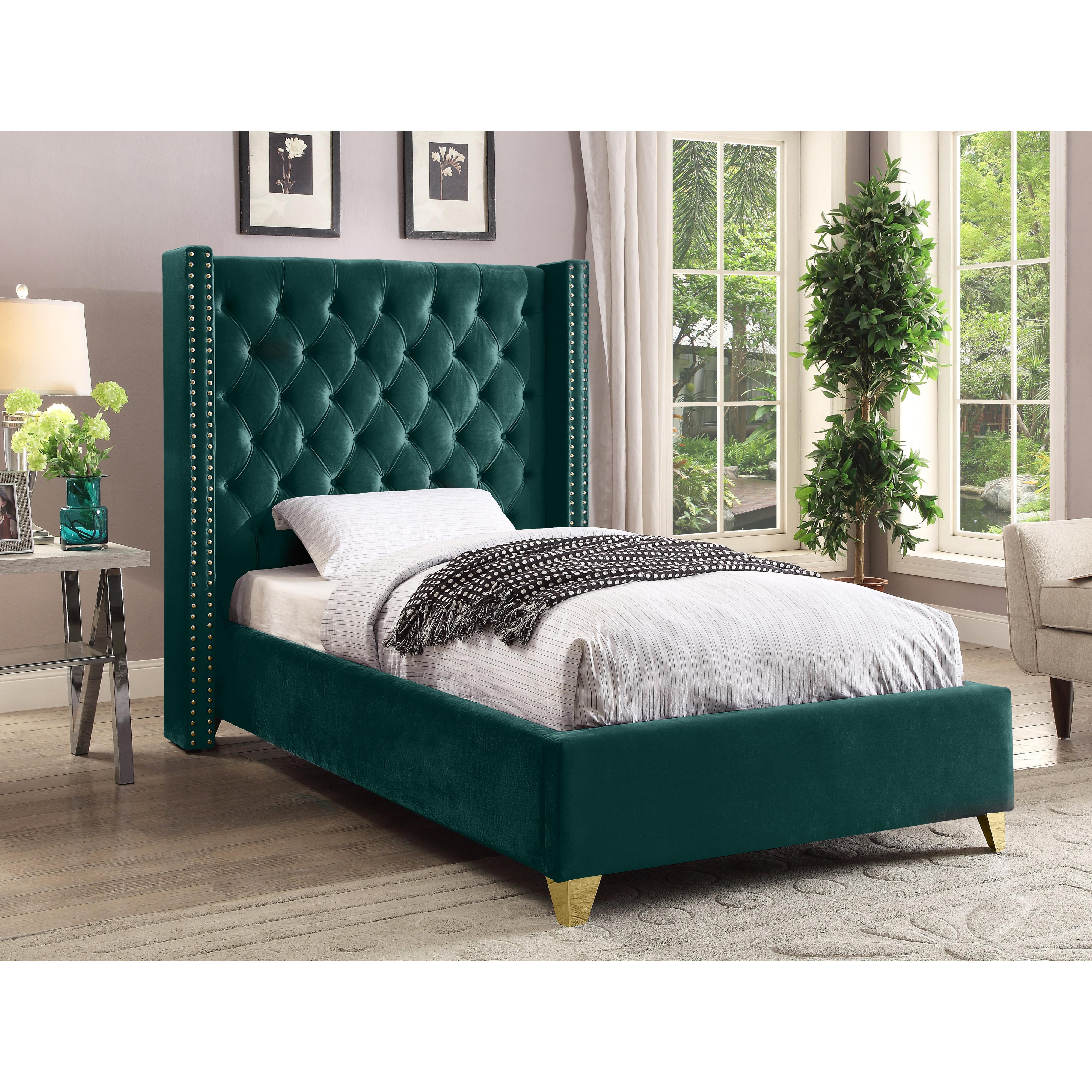 Meridian Barolo Green Velvet Twin Bed