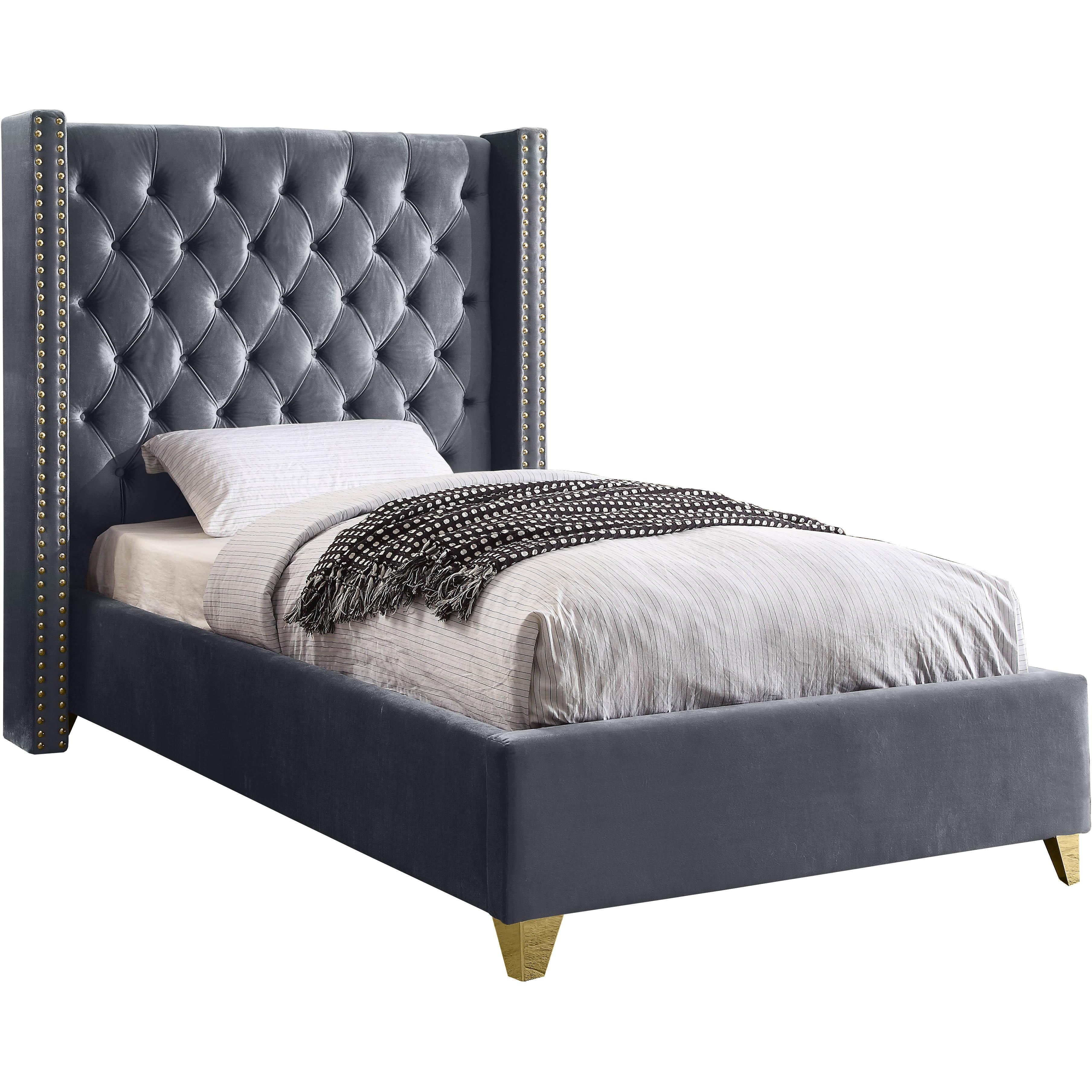 Meridian Barolo Grey Velvet Twin Bed