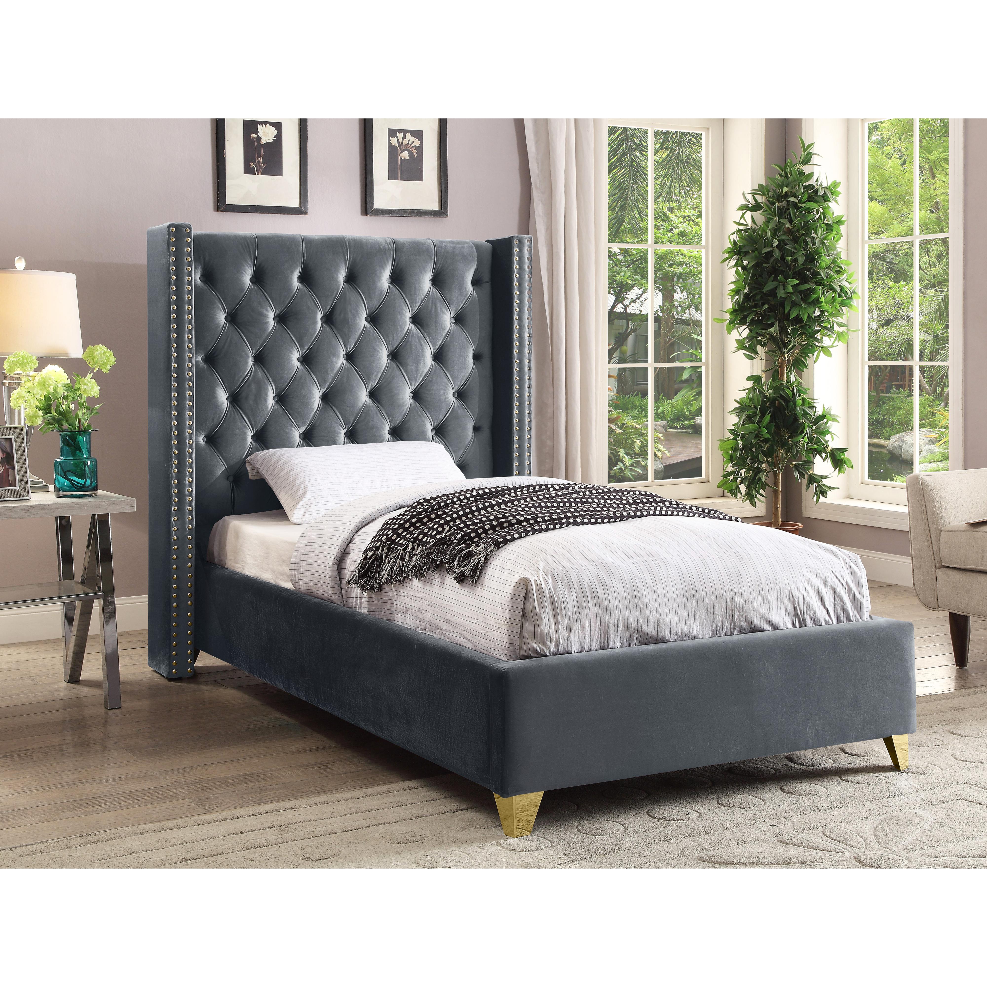 Meridian Barolo Grey Velvet Twin Bed