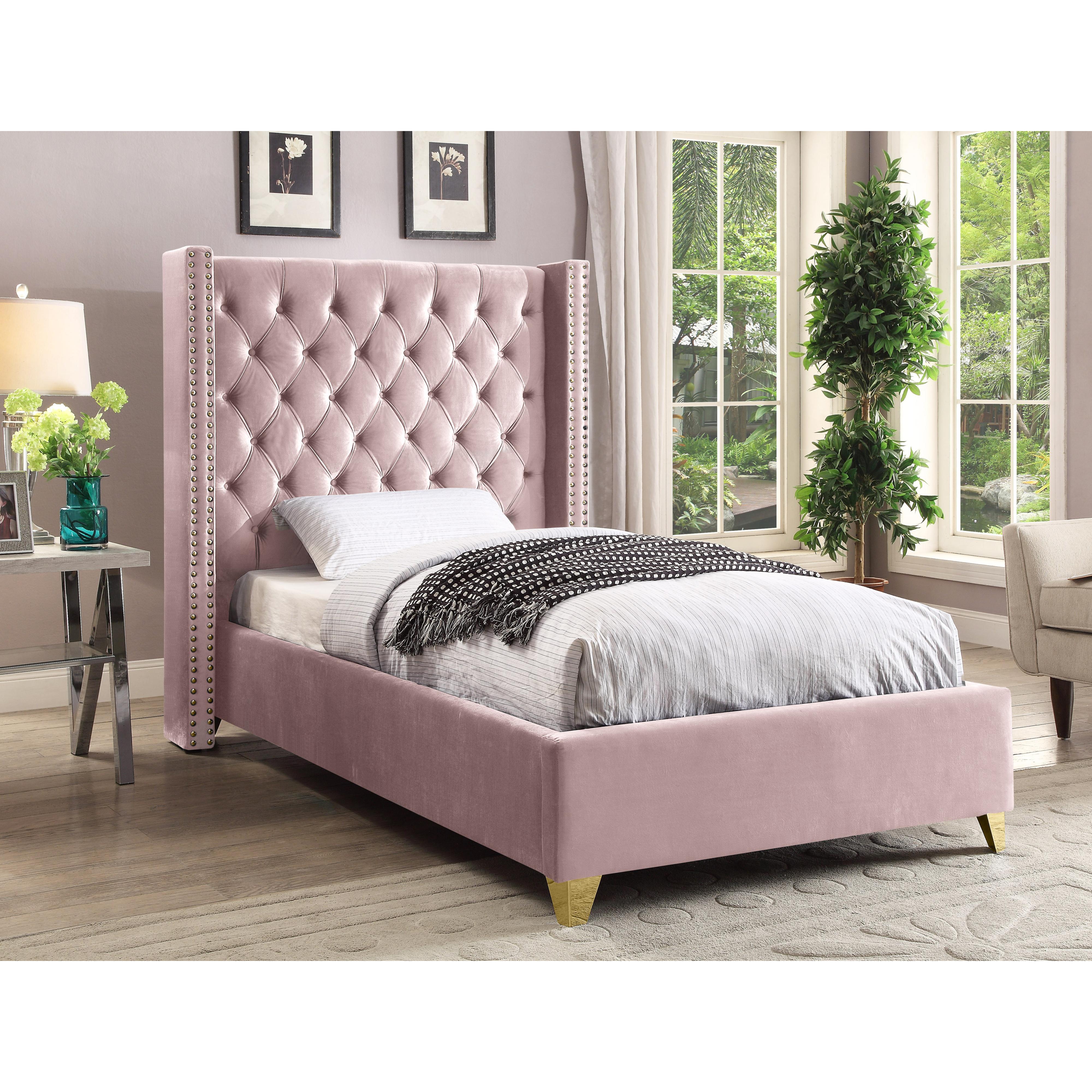 Meridian Barolo Pink Velvet Twin Bed