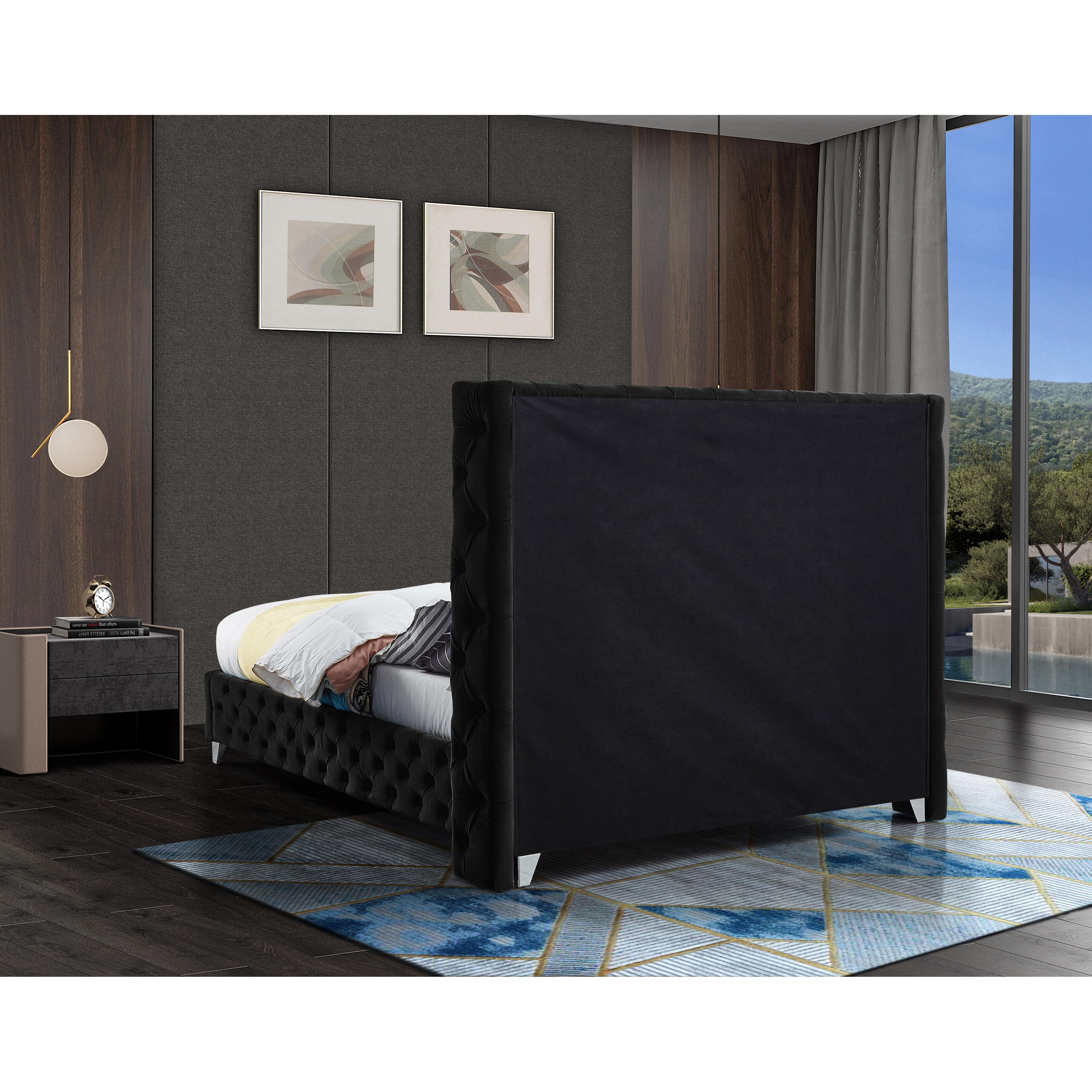 Meridian Savan Black Velvet Full Bed