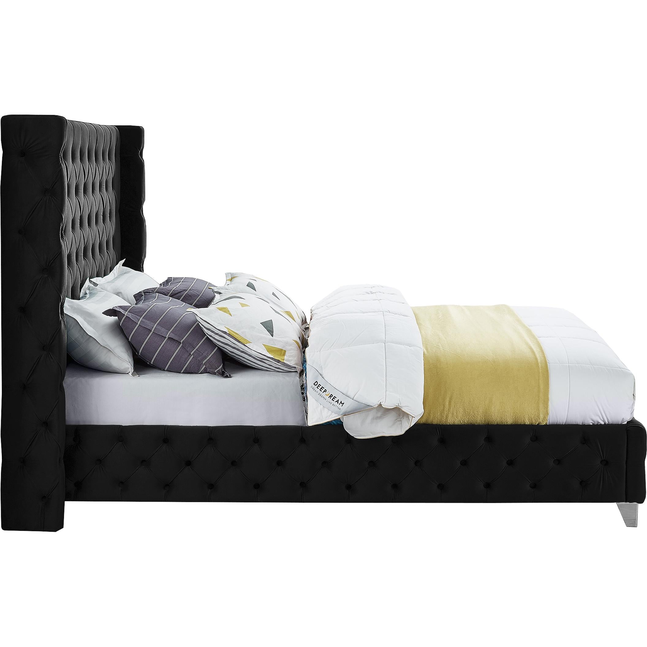 Meridian Savan Black Velvet Full Bed