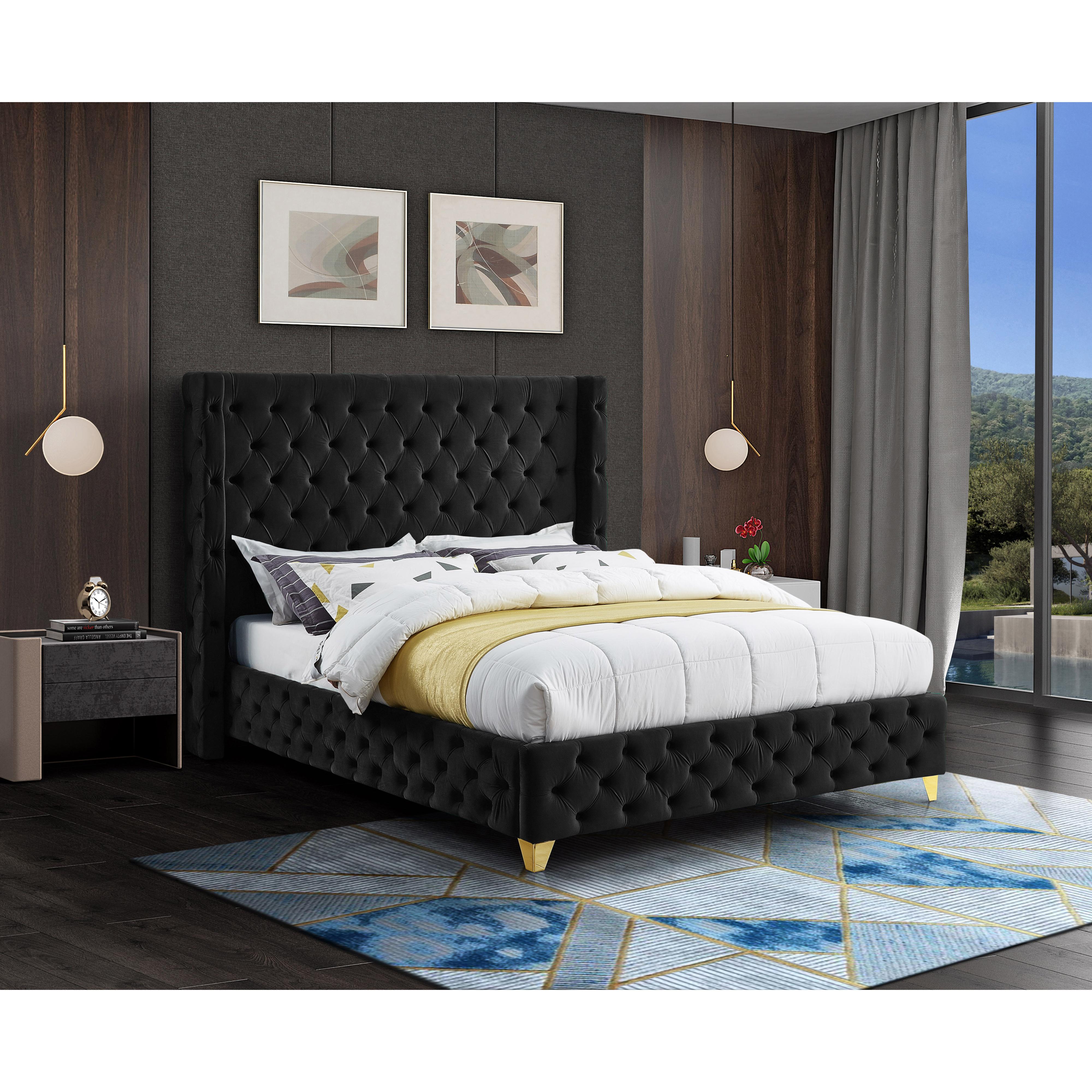 Meridian Savan Black Velvet Full Bed