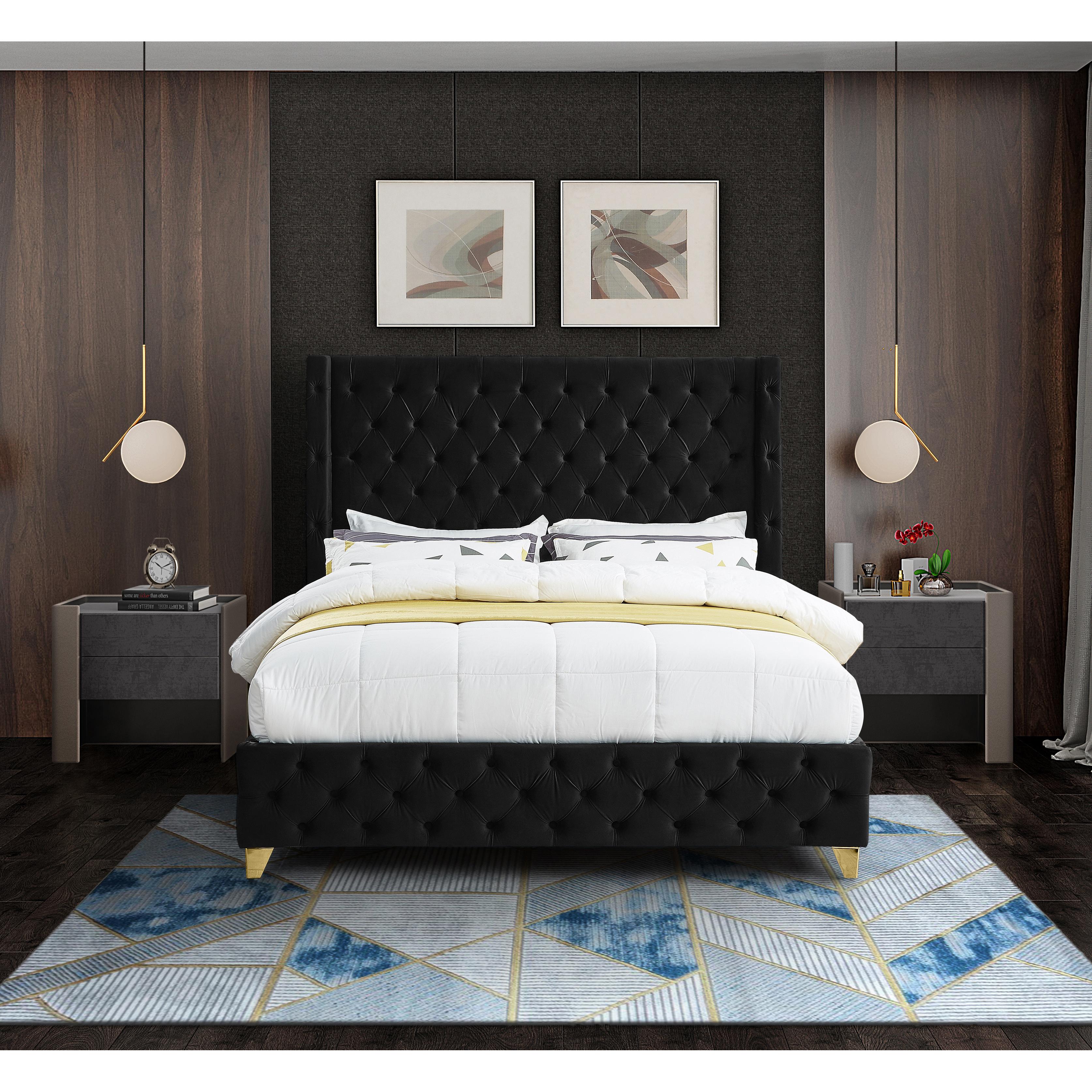 Meridian Savan Black Velvet Full Bed