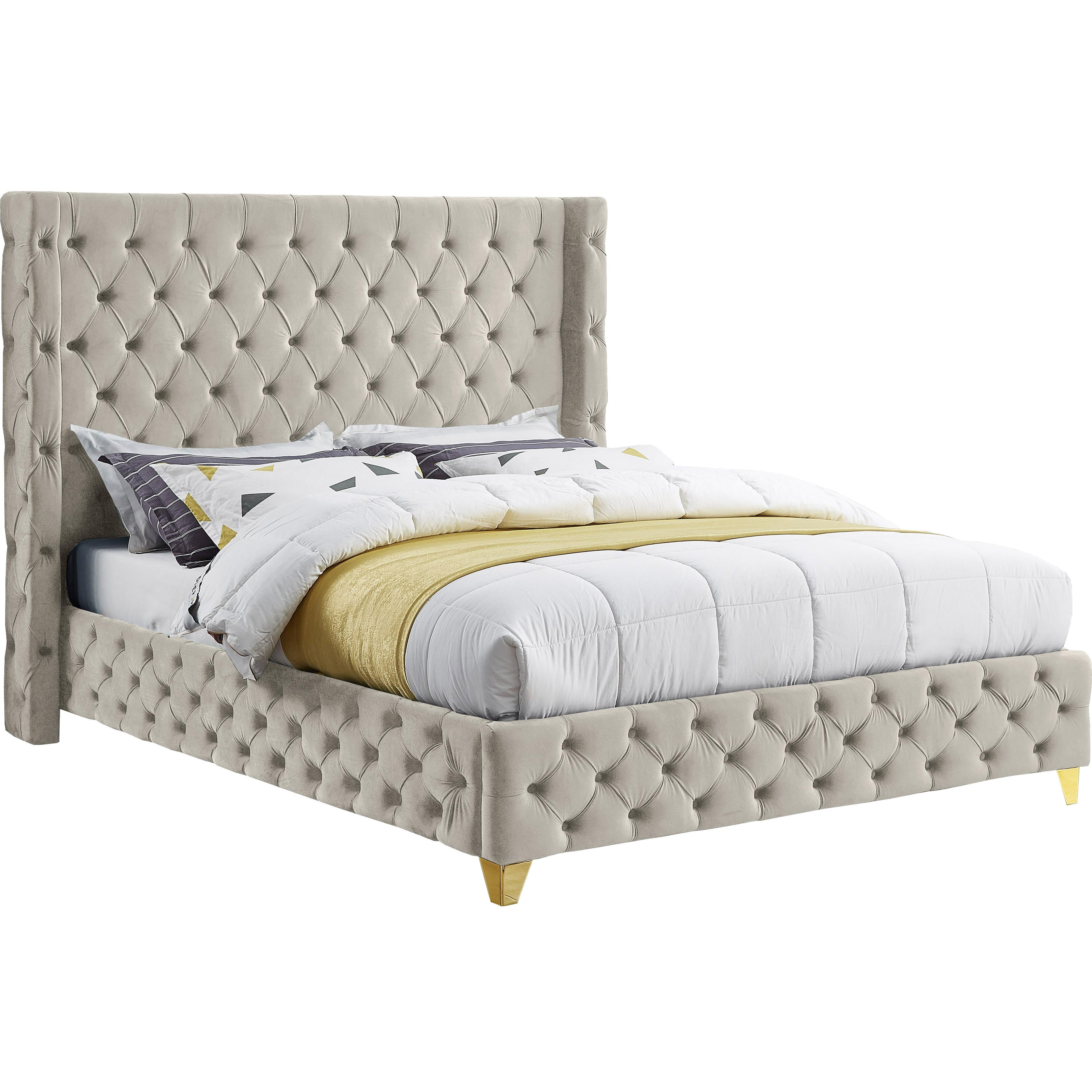 Meridian Savan Cream Velvet Full Bed