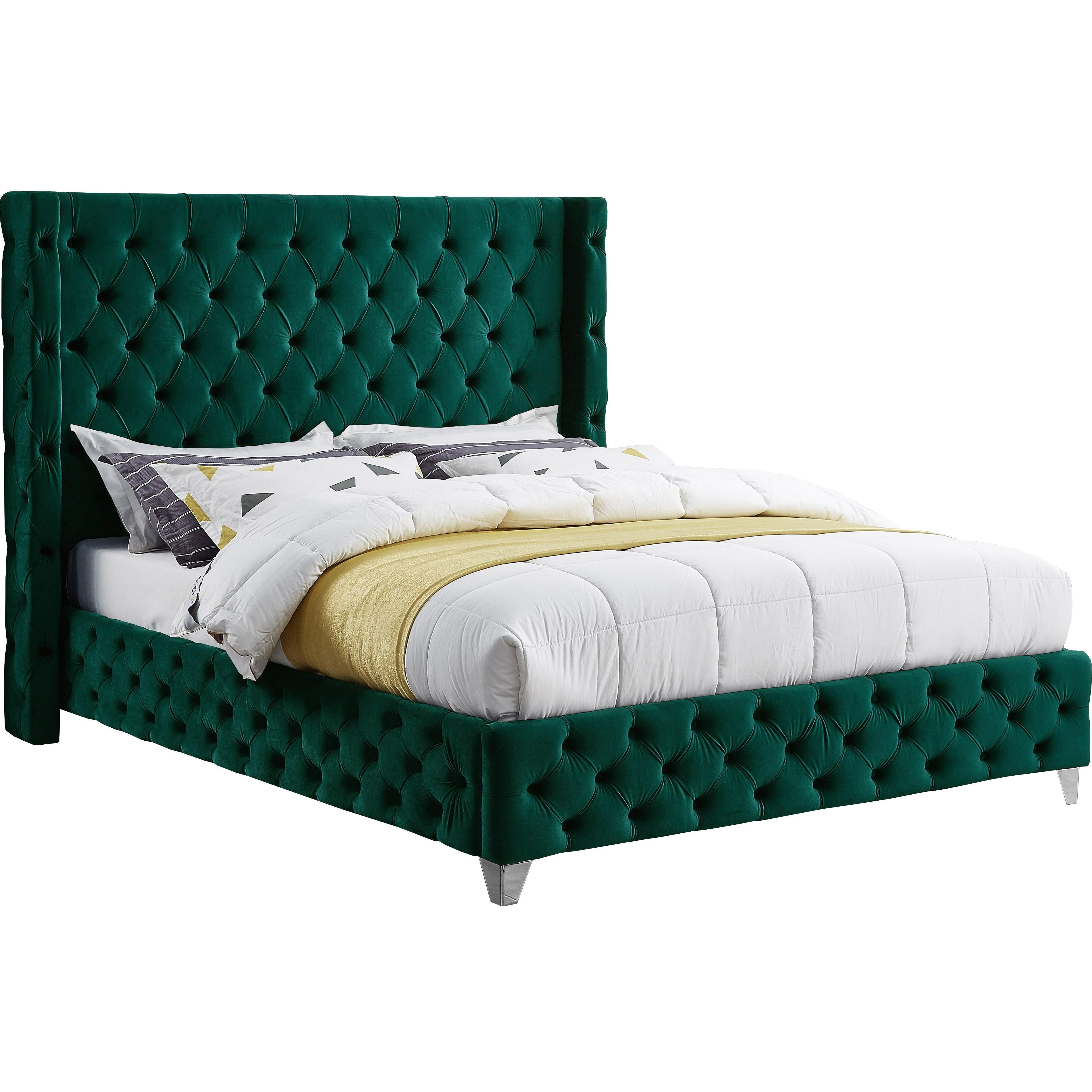 Meridian Savan Green Velvet Full Bed