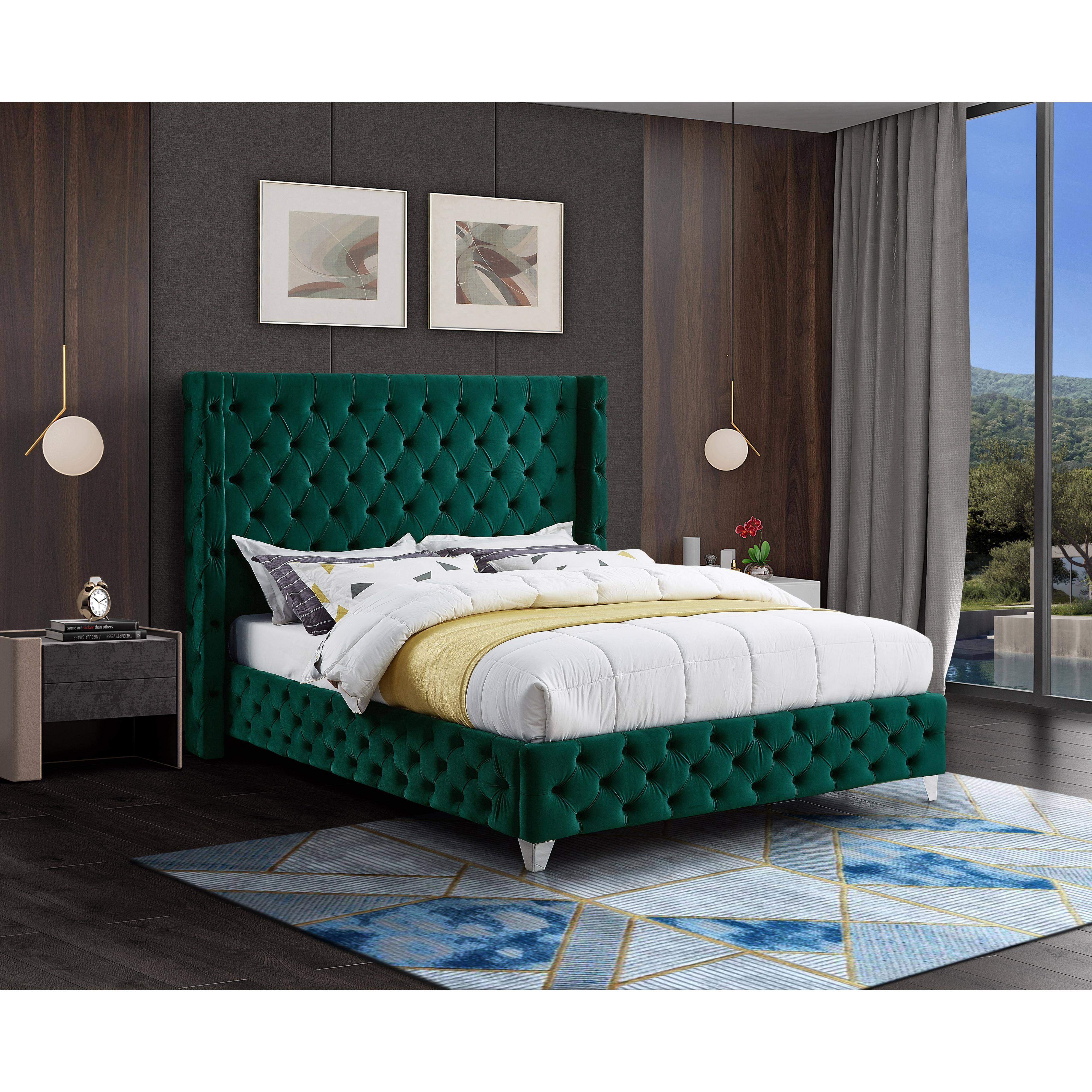 Meridian Savan Green Velvet Full Bed