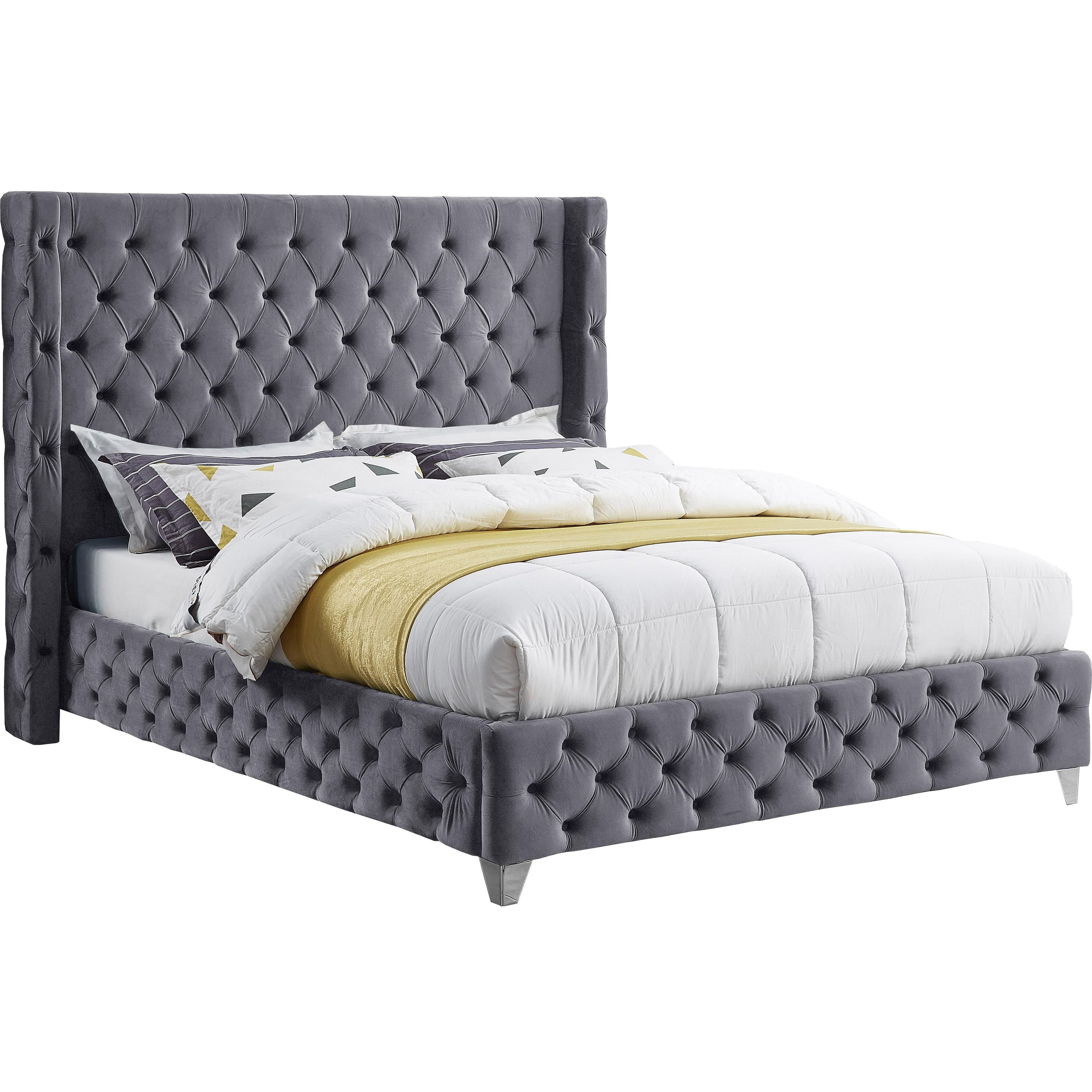 Meridian Savan Grey Velvet Full Bed