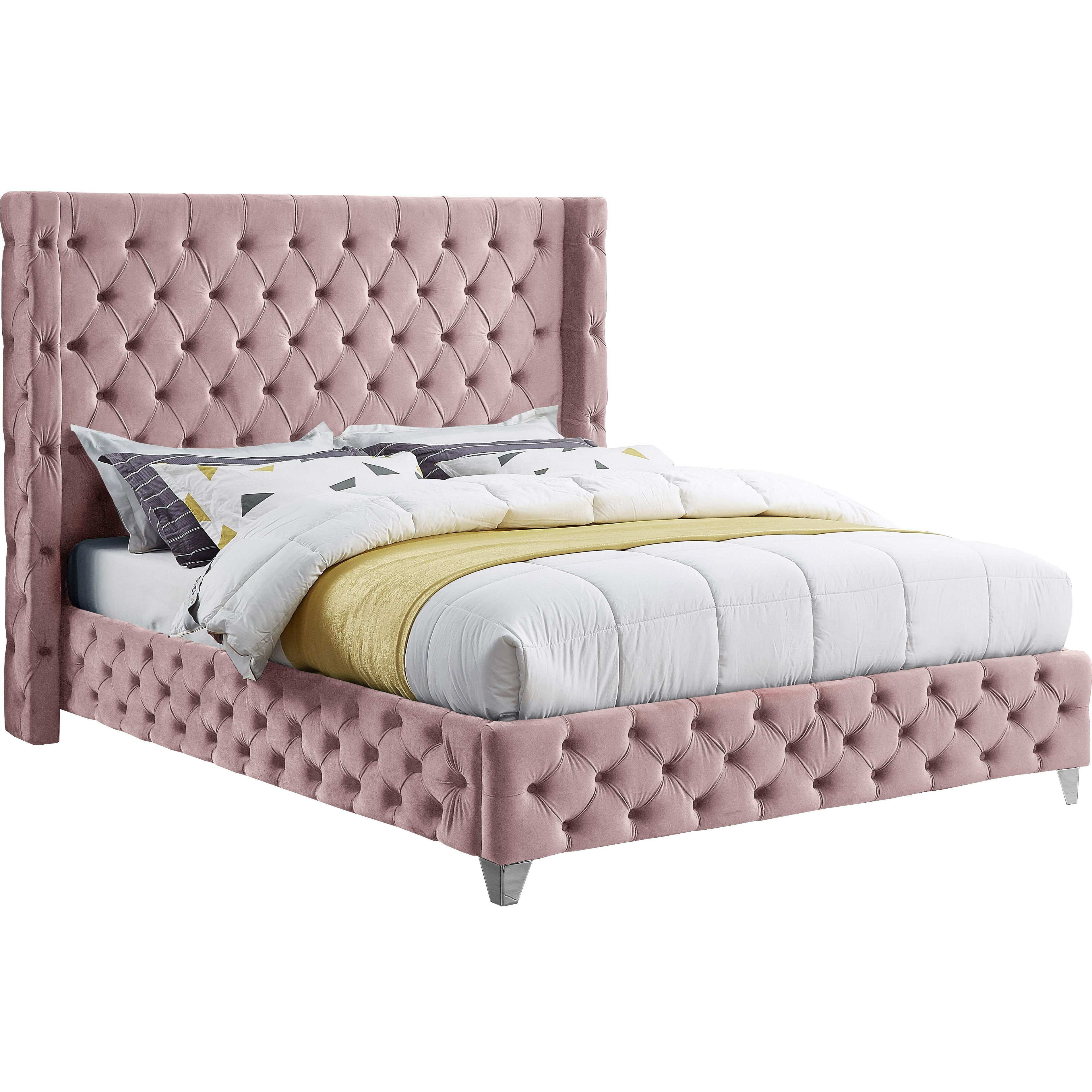 Meridian Savan Pink Velvet Full Bed