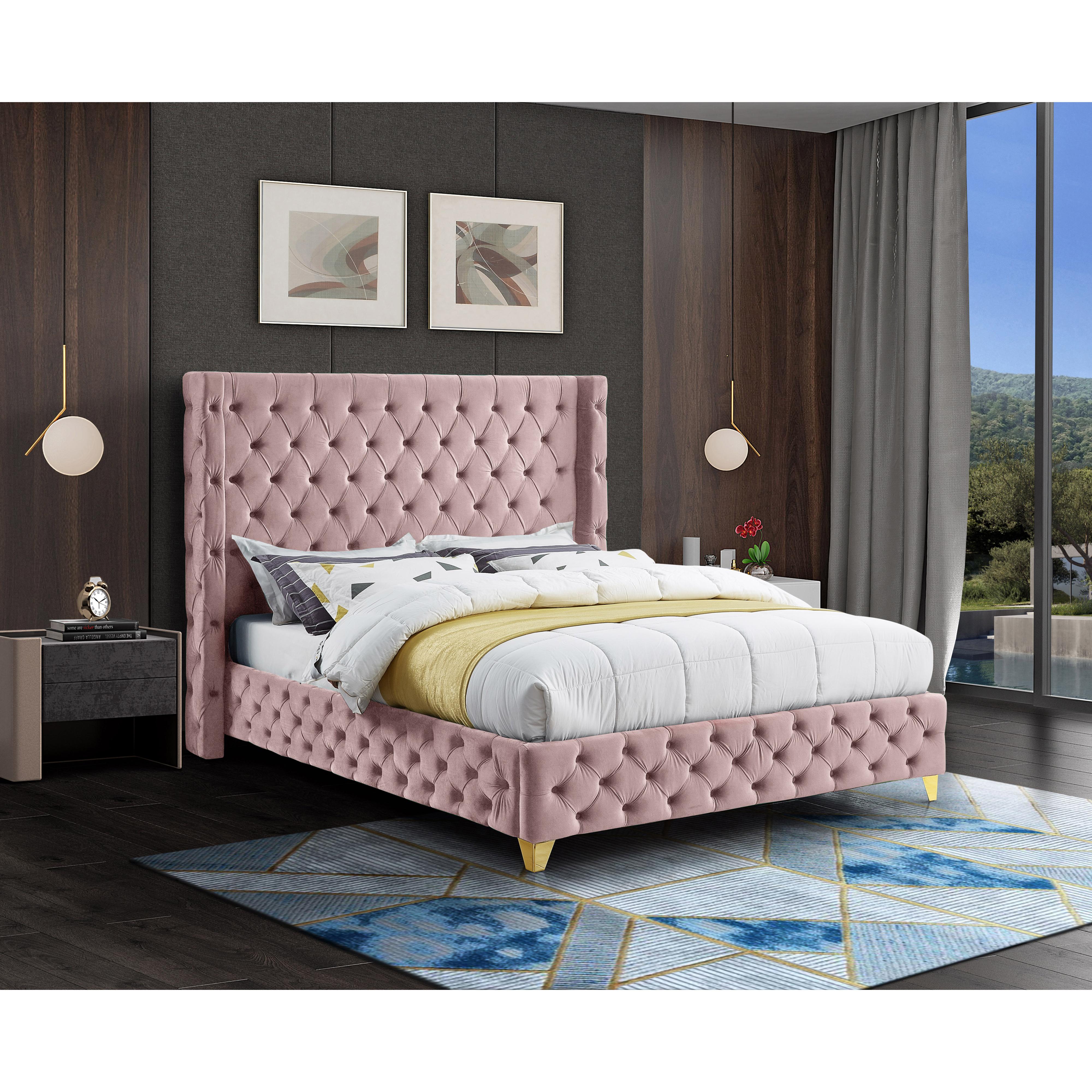 Meridian Savan Pink Velvet Full Bed