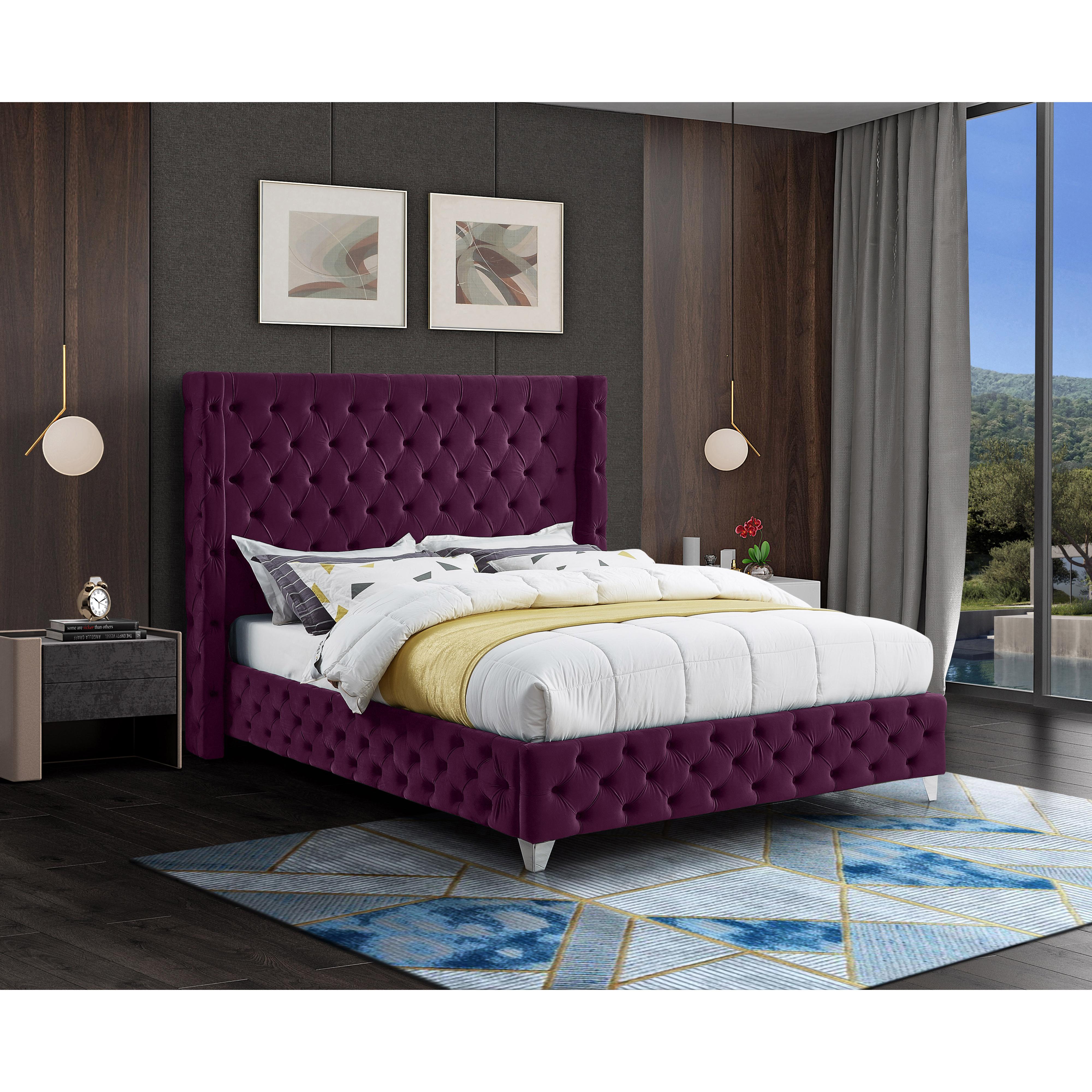 Meridian Savan Purple Velvet Full Bed