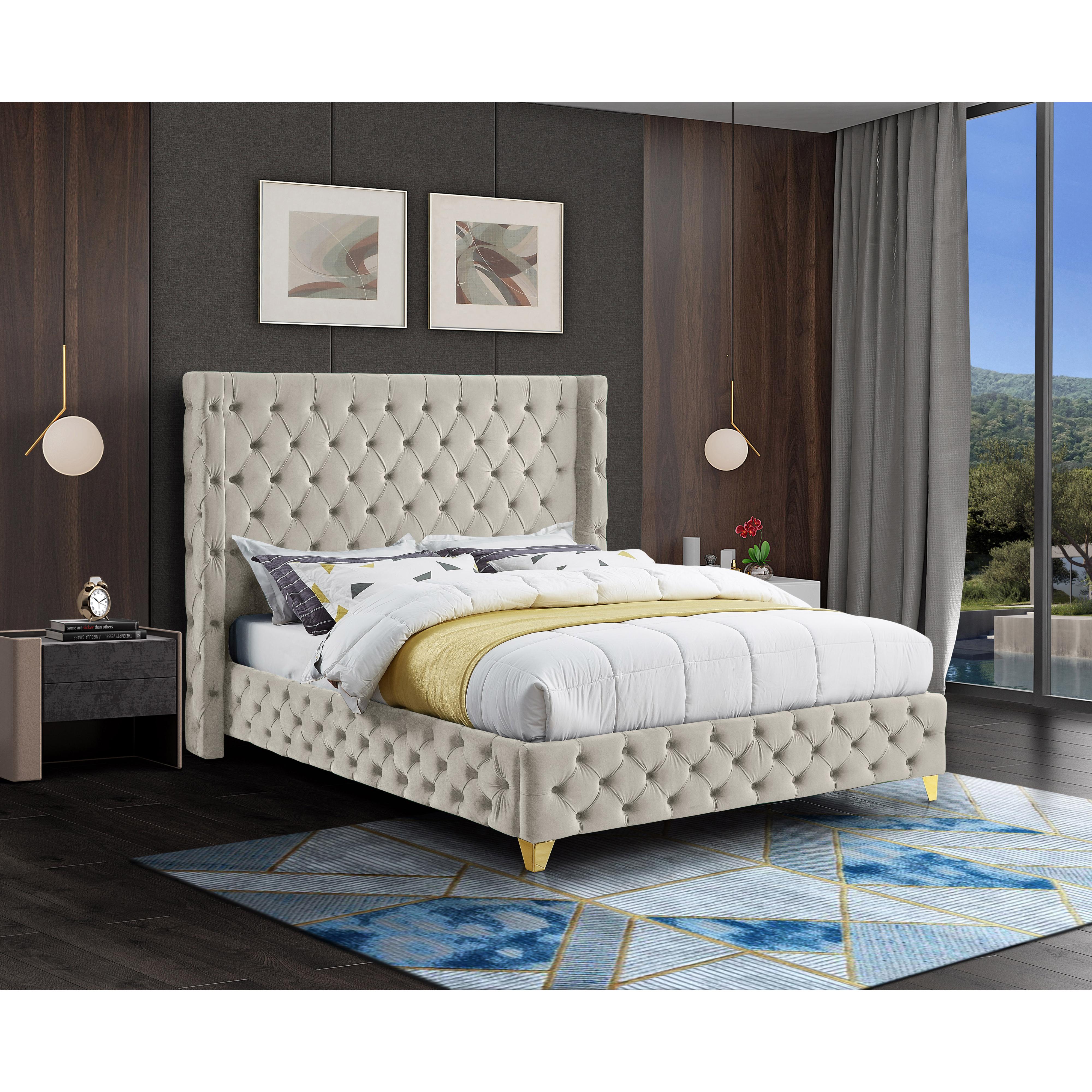 Meridian Savan Cream Velvet King Bed