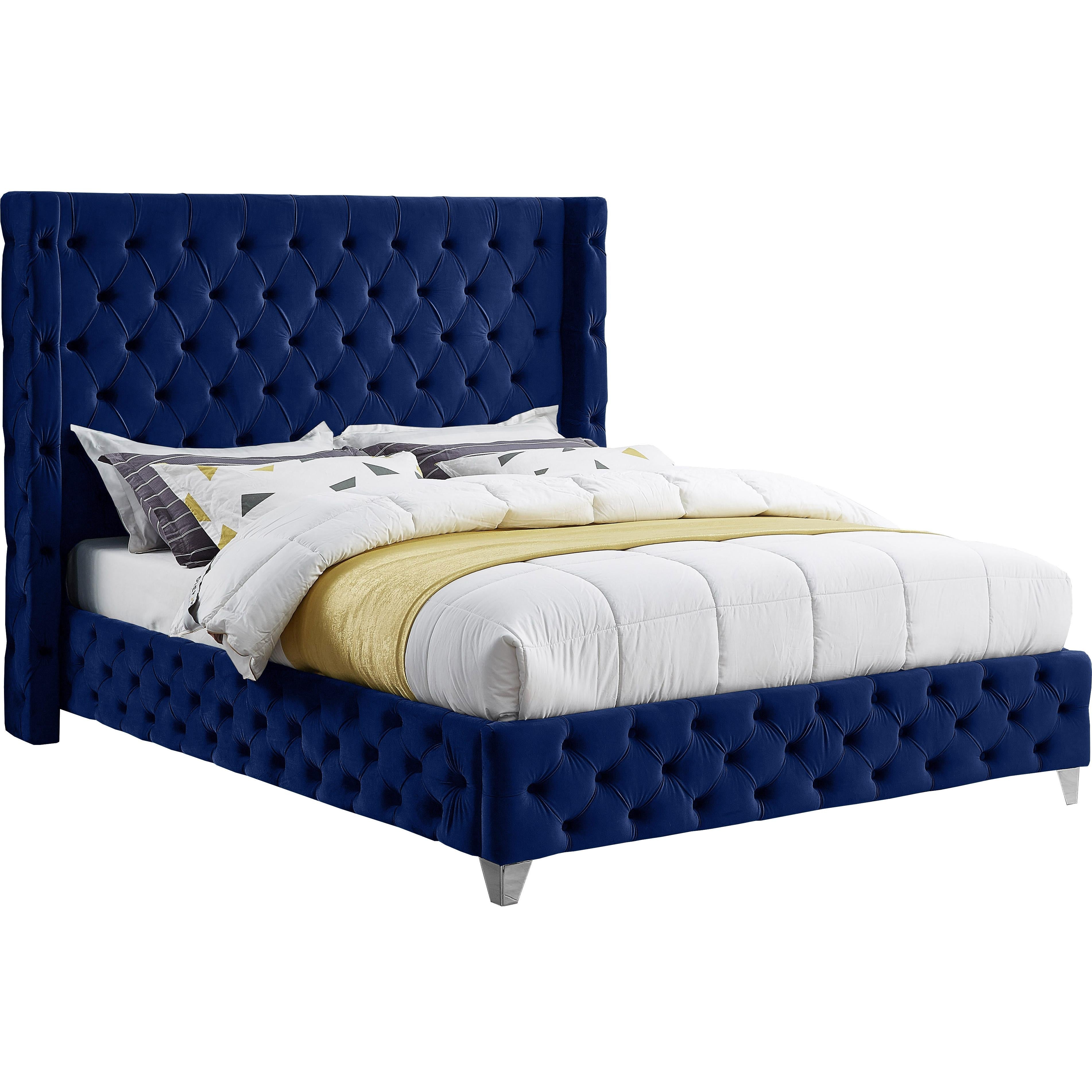 Meridian Savan Navy Velvet King Bed