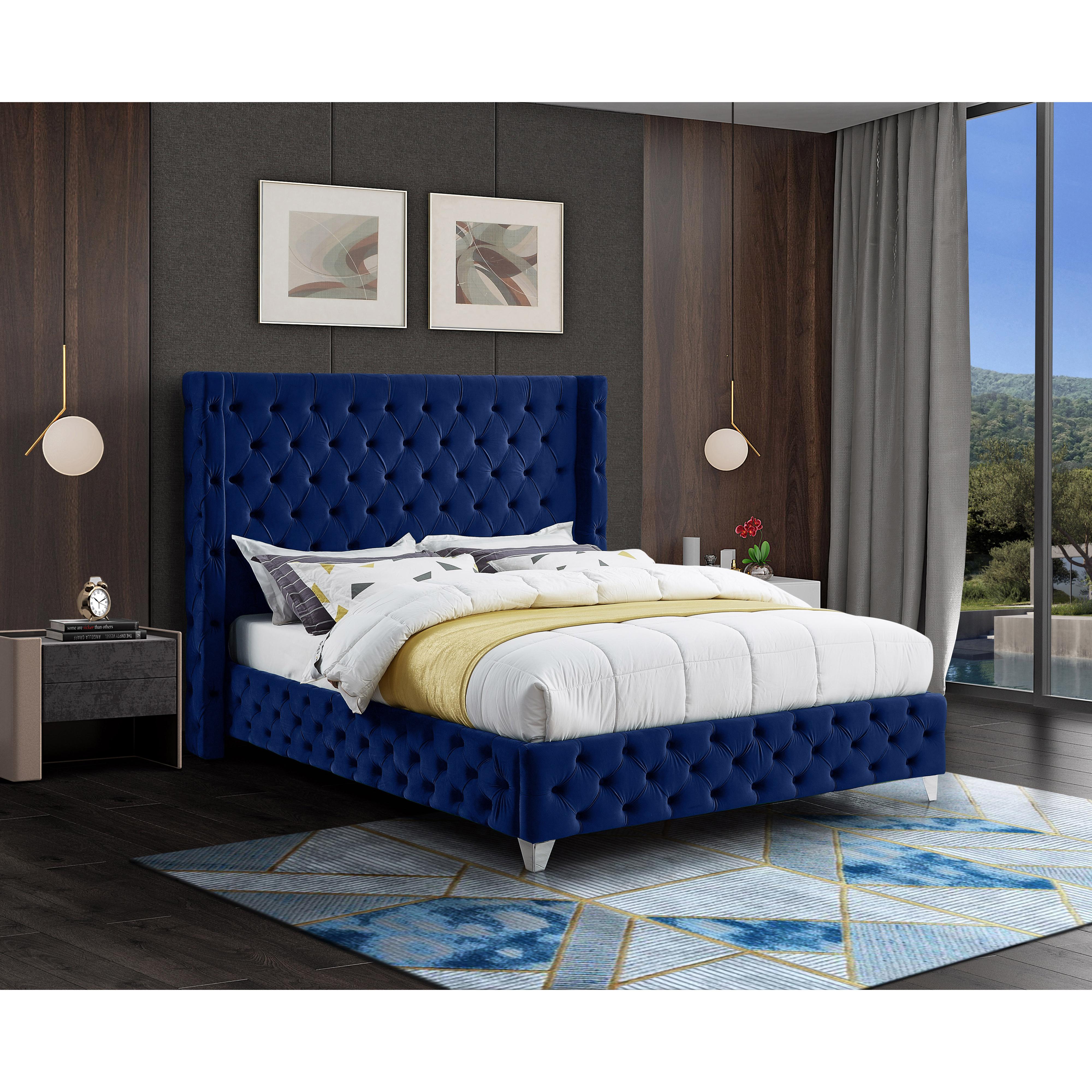 Meridian Savan Navy Velvet King Bed