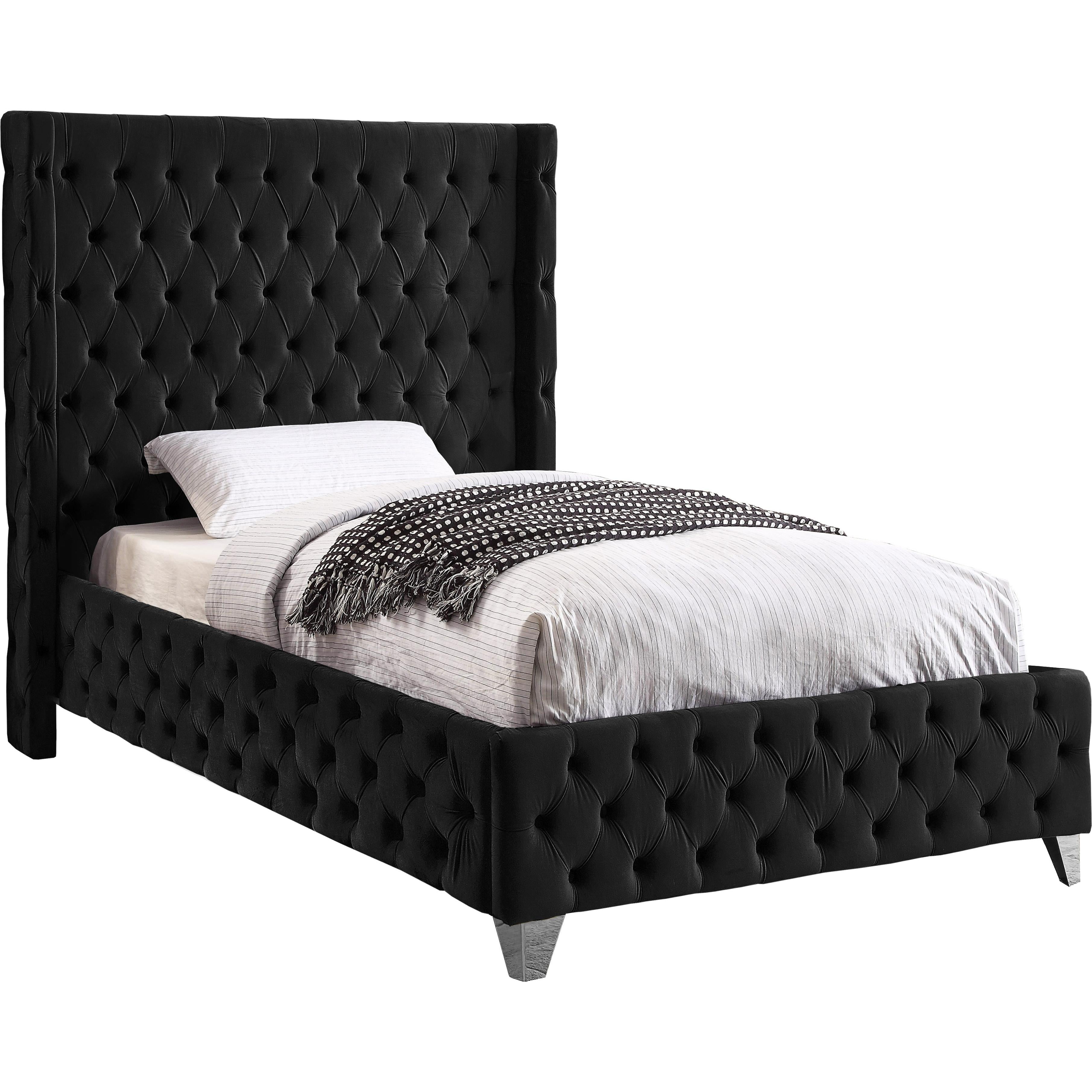 Meridian Savan Black Velvet Twin Bed