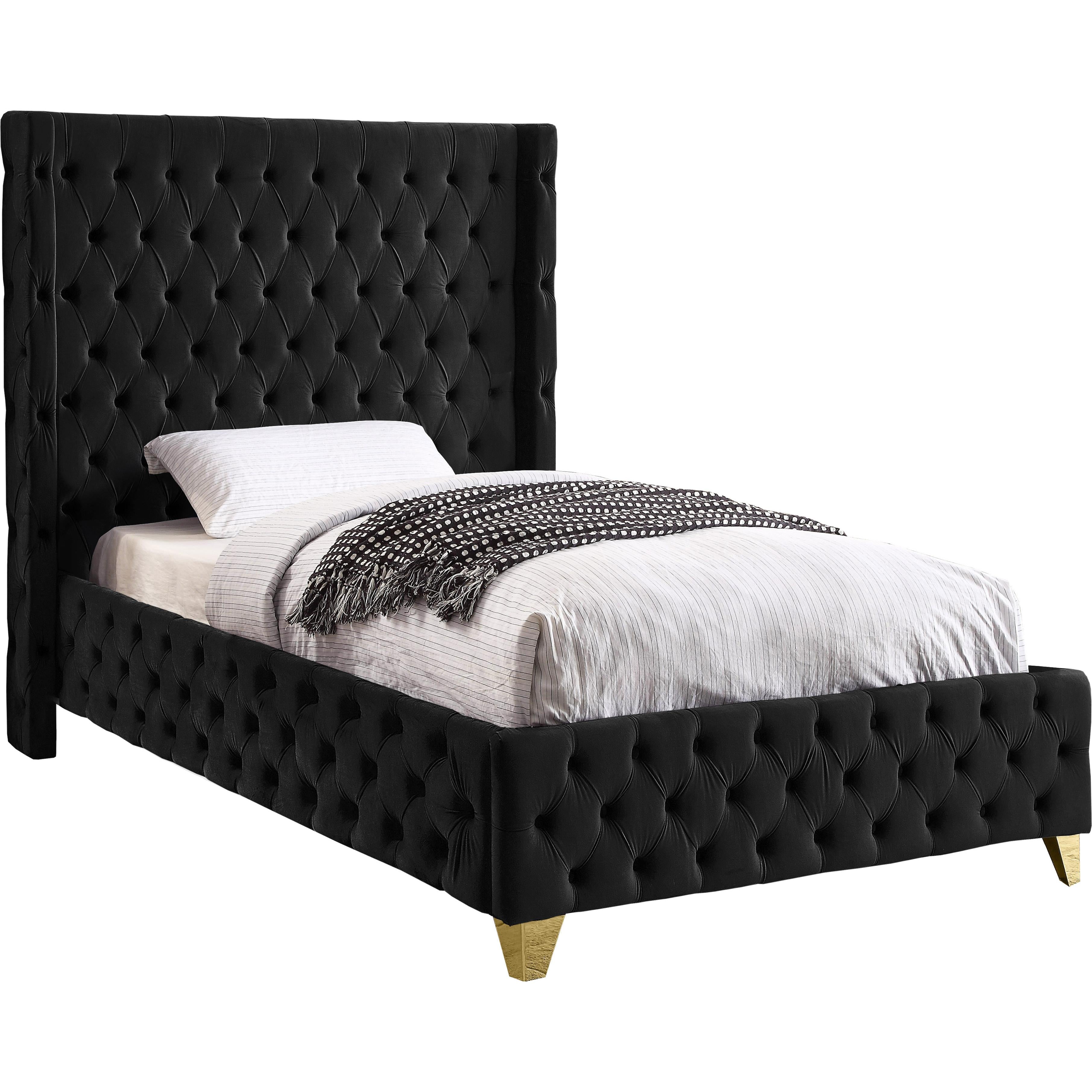 Meridian Savan Black Velvet Twin Bed