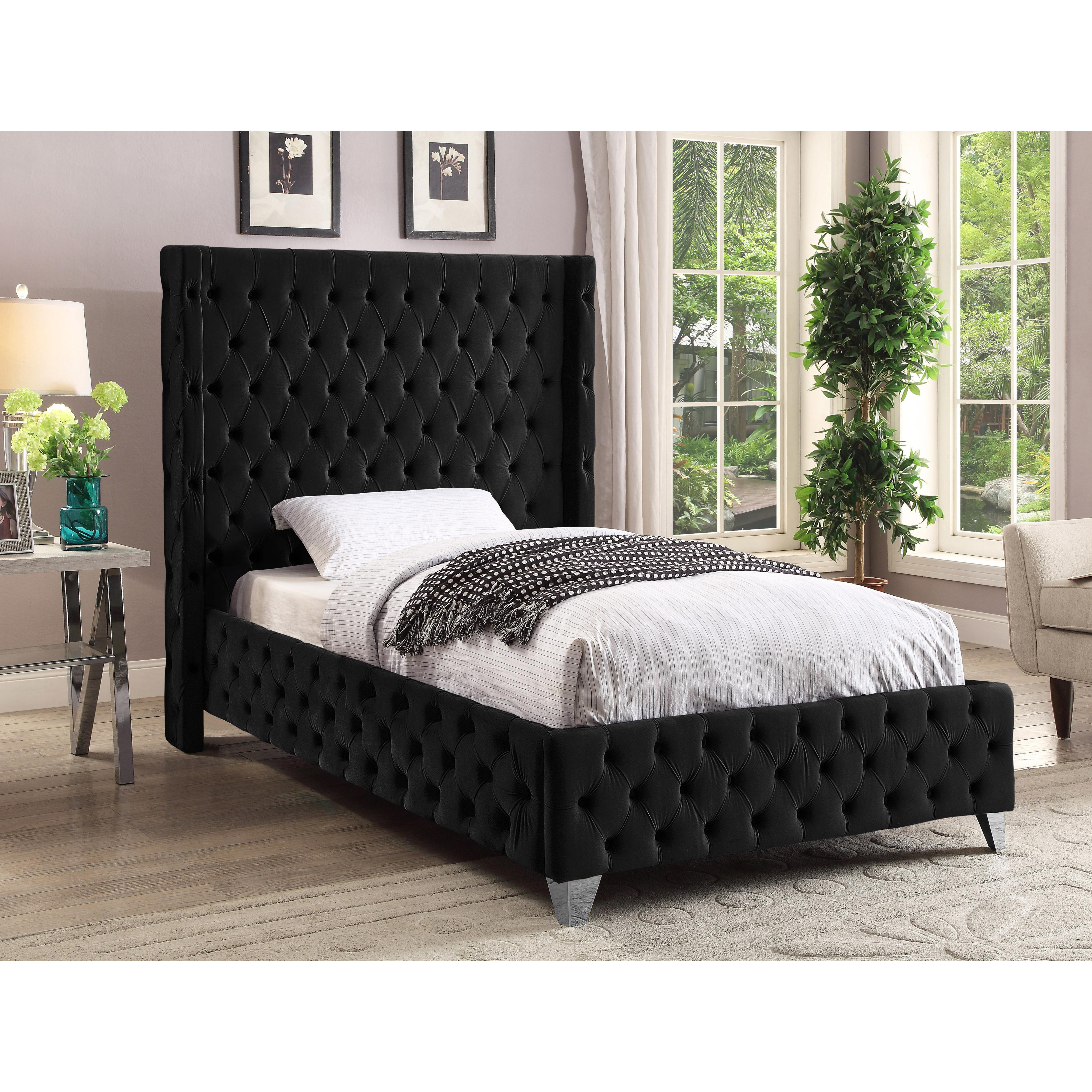 Meridian Savan Black Velvet Twin Bed