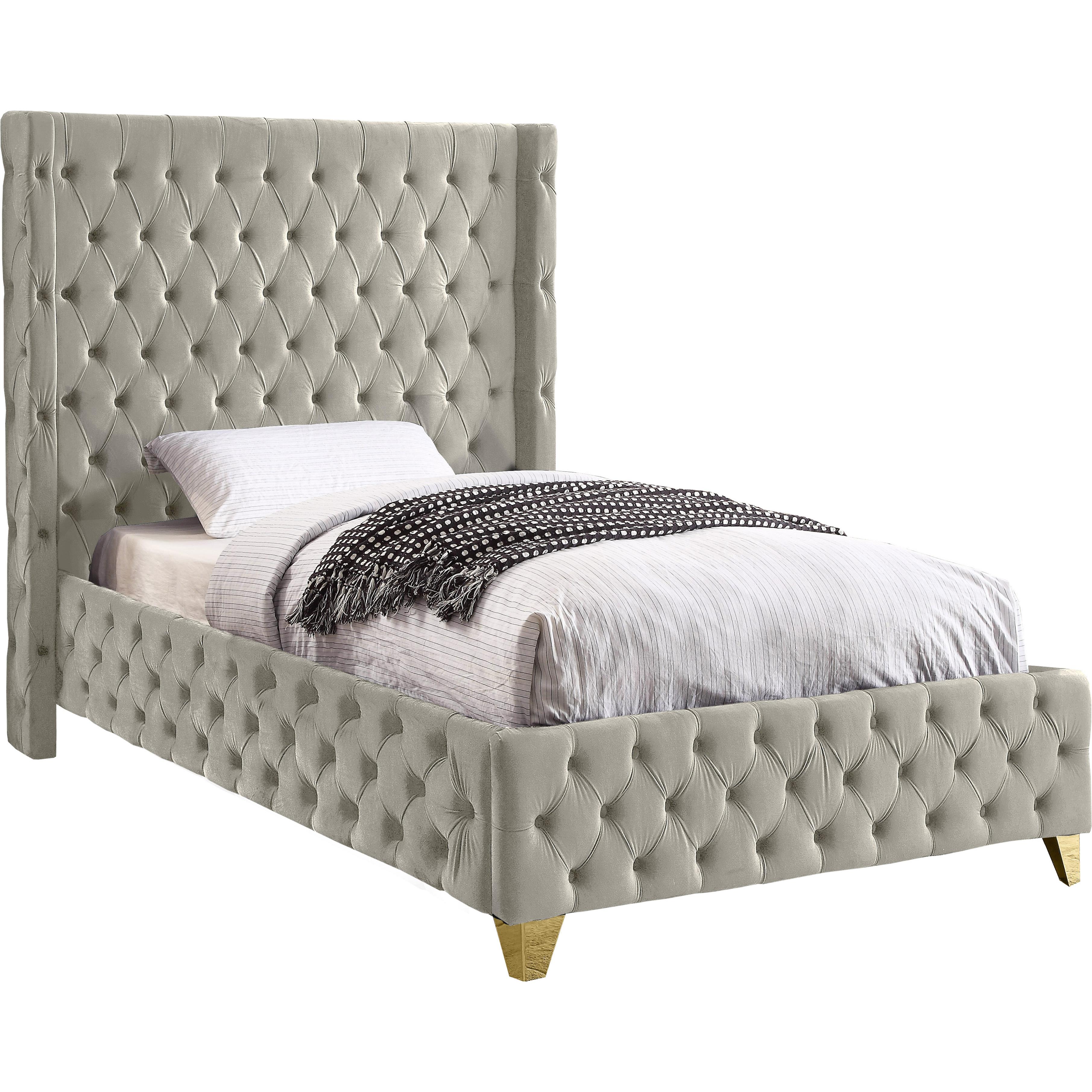 Meridian Savan Cream Velvet Twin Bed