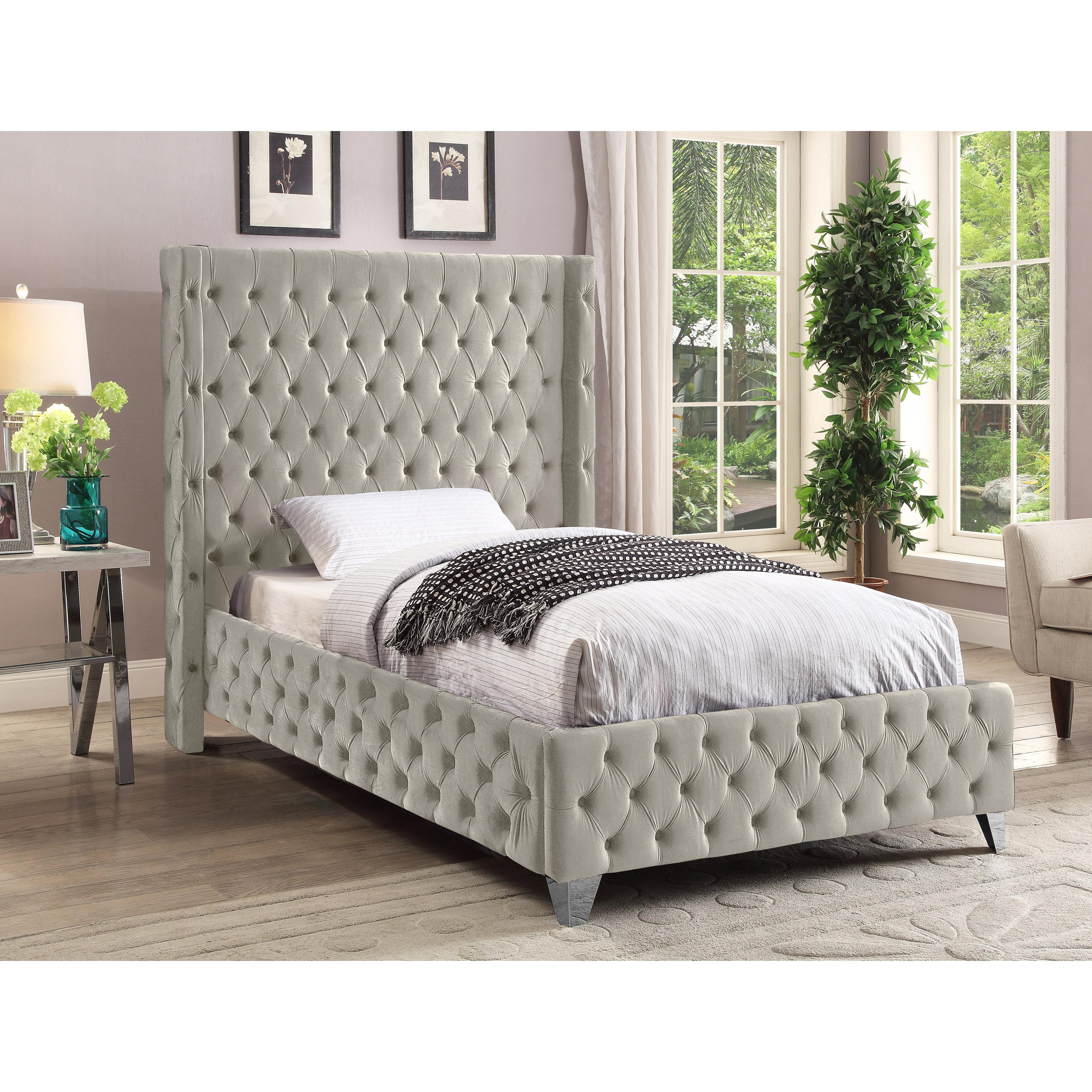 Meridian Savan Cream Velvet Twin Bed