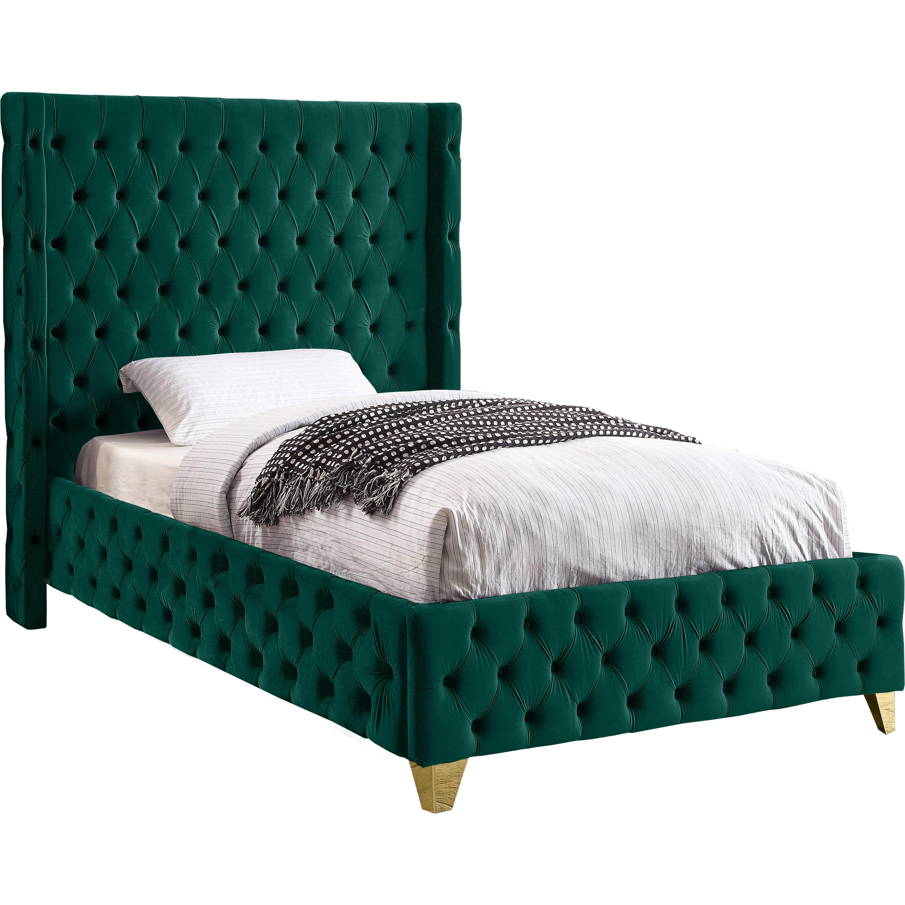 Meridian Savan Green Velvet Twin Bed