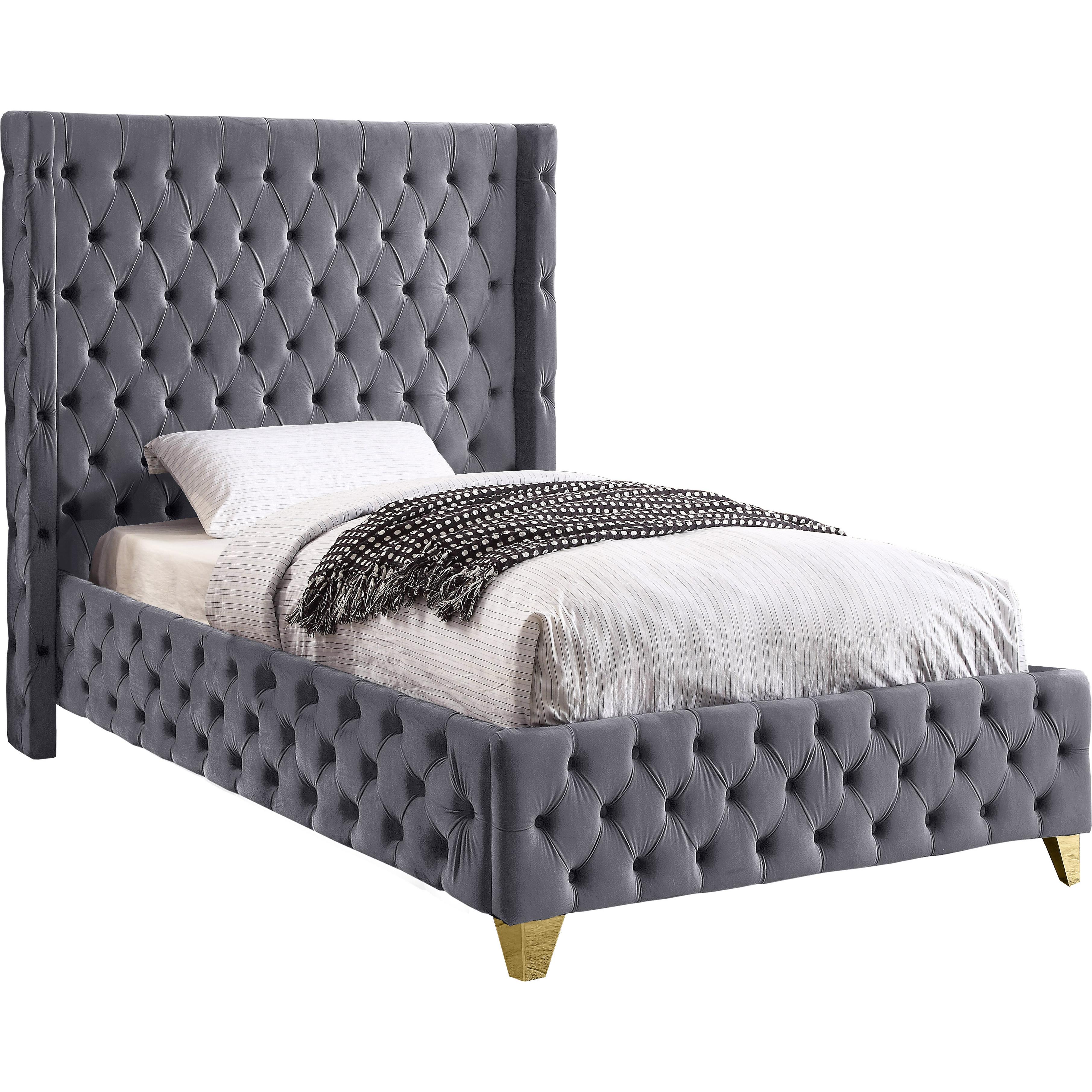 Meridian Savan Grey Velvet Twin Bed