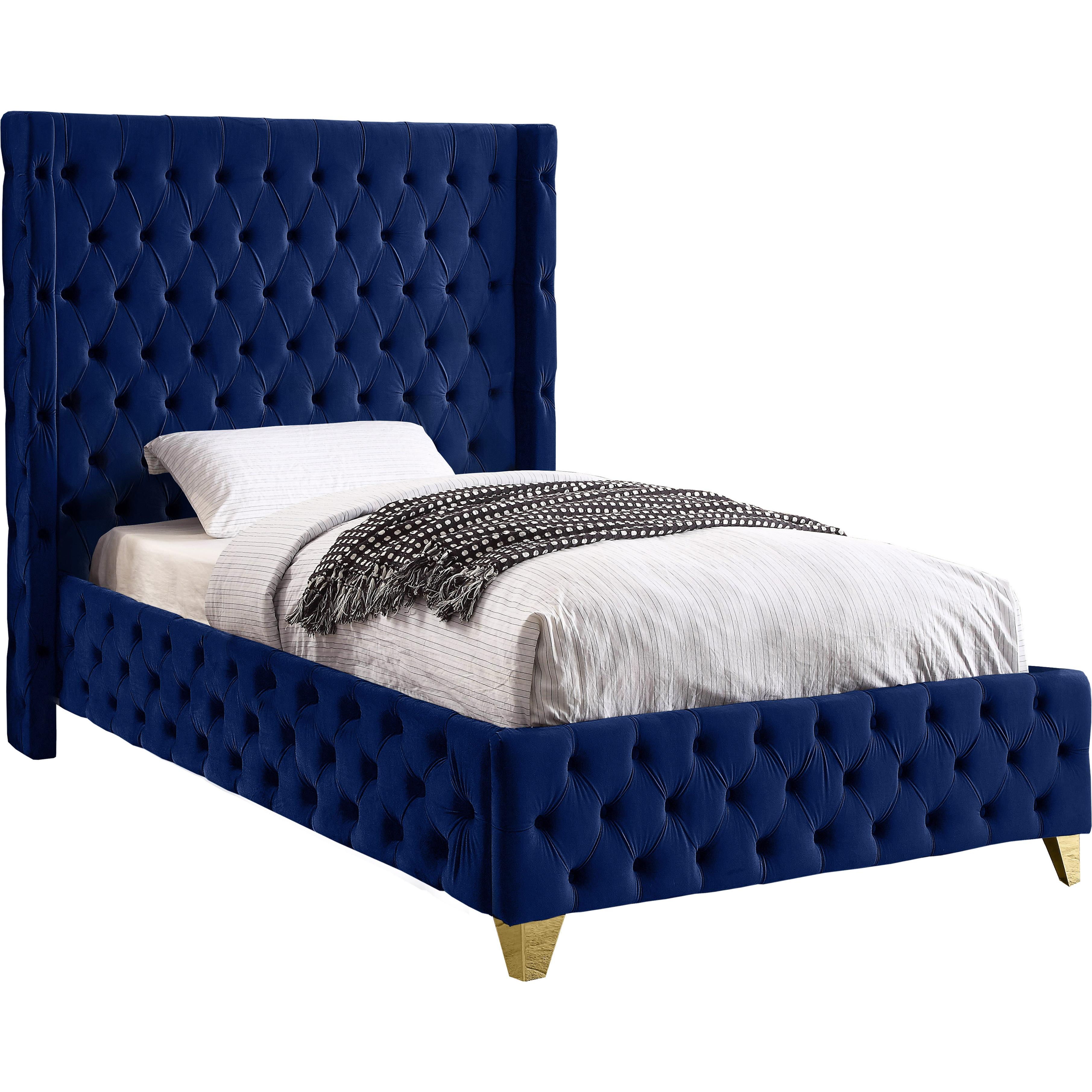 Meridian Savan Navy Velvet Twin Bed