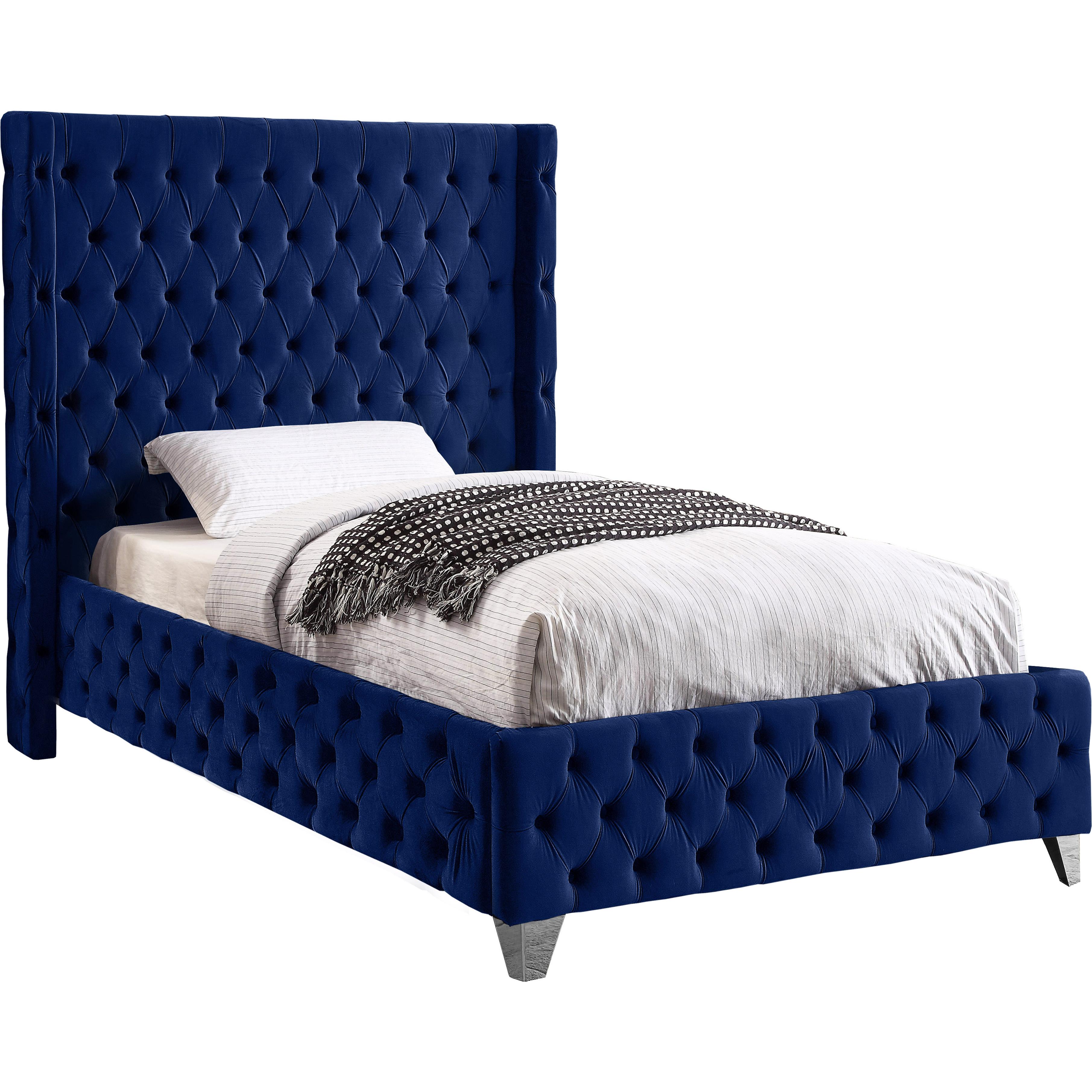 Meridian Savan Navy Velvet Twin Bed