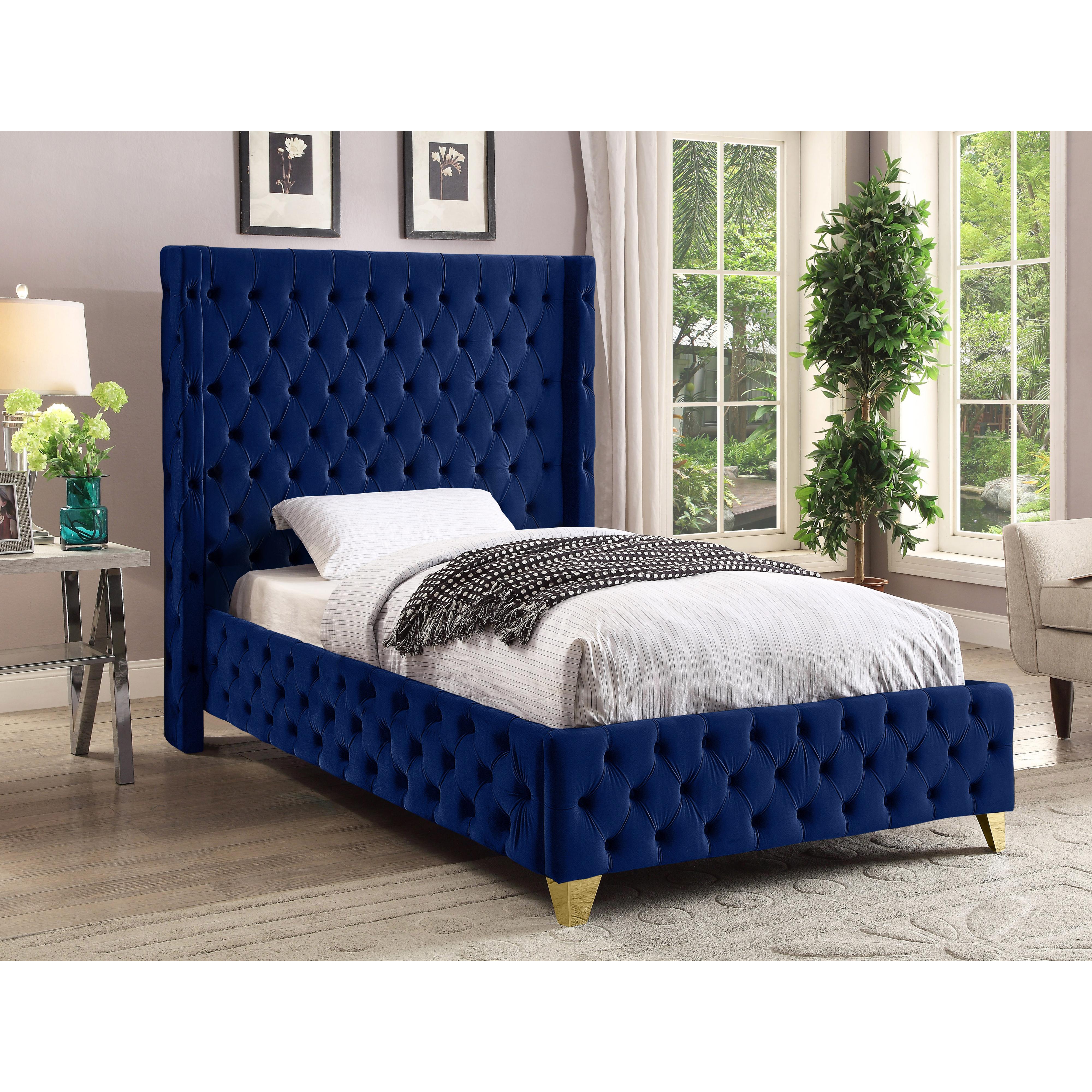 Meridian Savan Navy Velvet Twin Bed