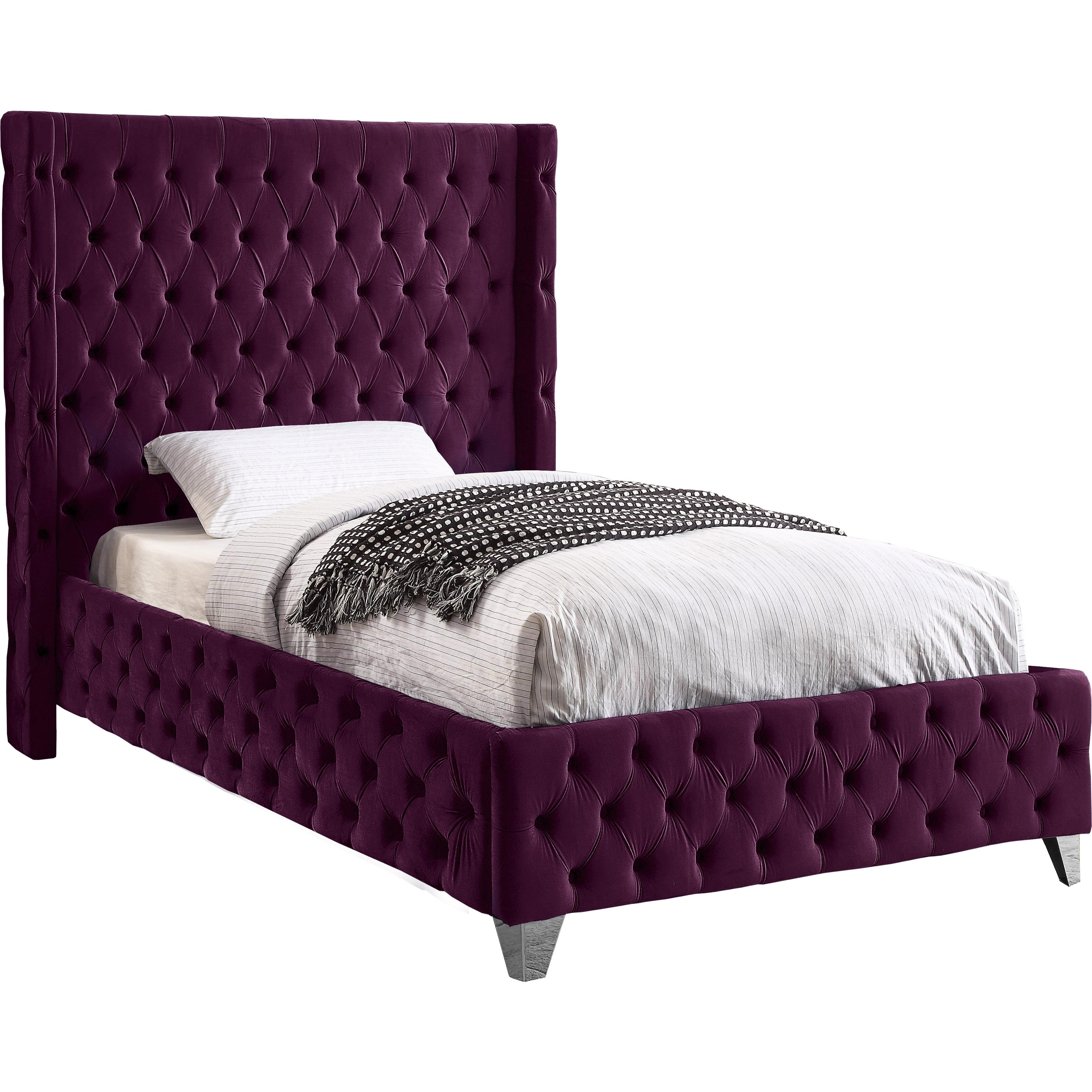 Meridian Savan Purple Velvet Twin Bed