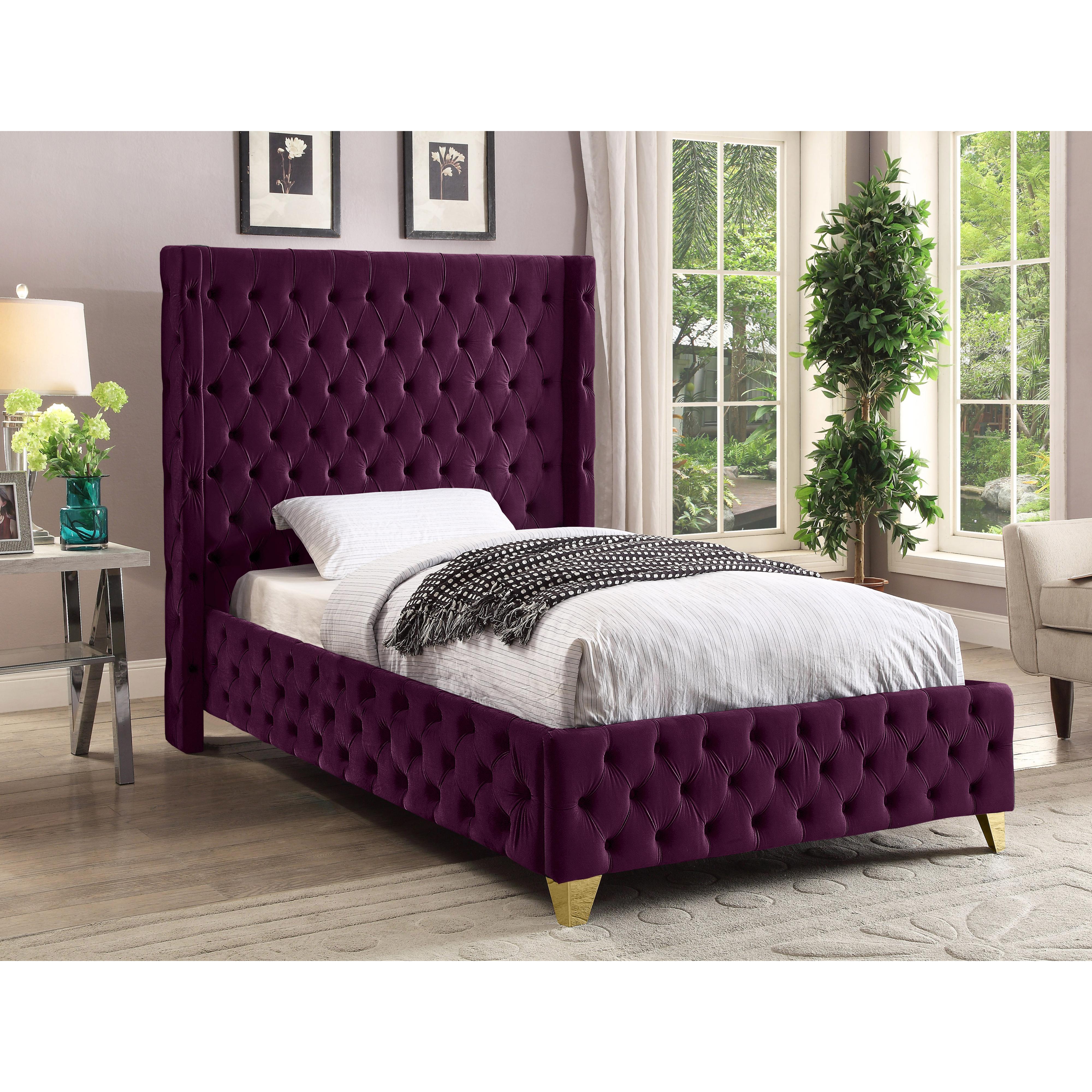 Meridian Savan Purple Velvet Twin Bed