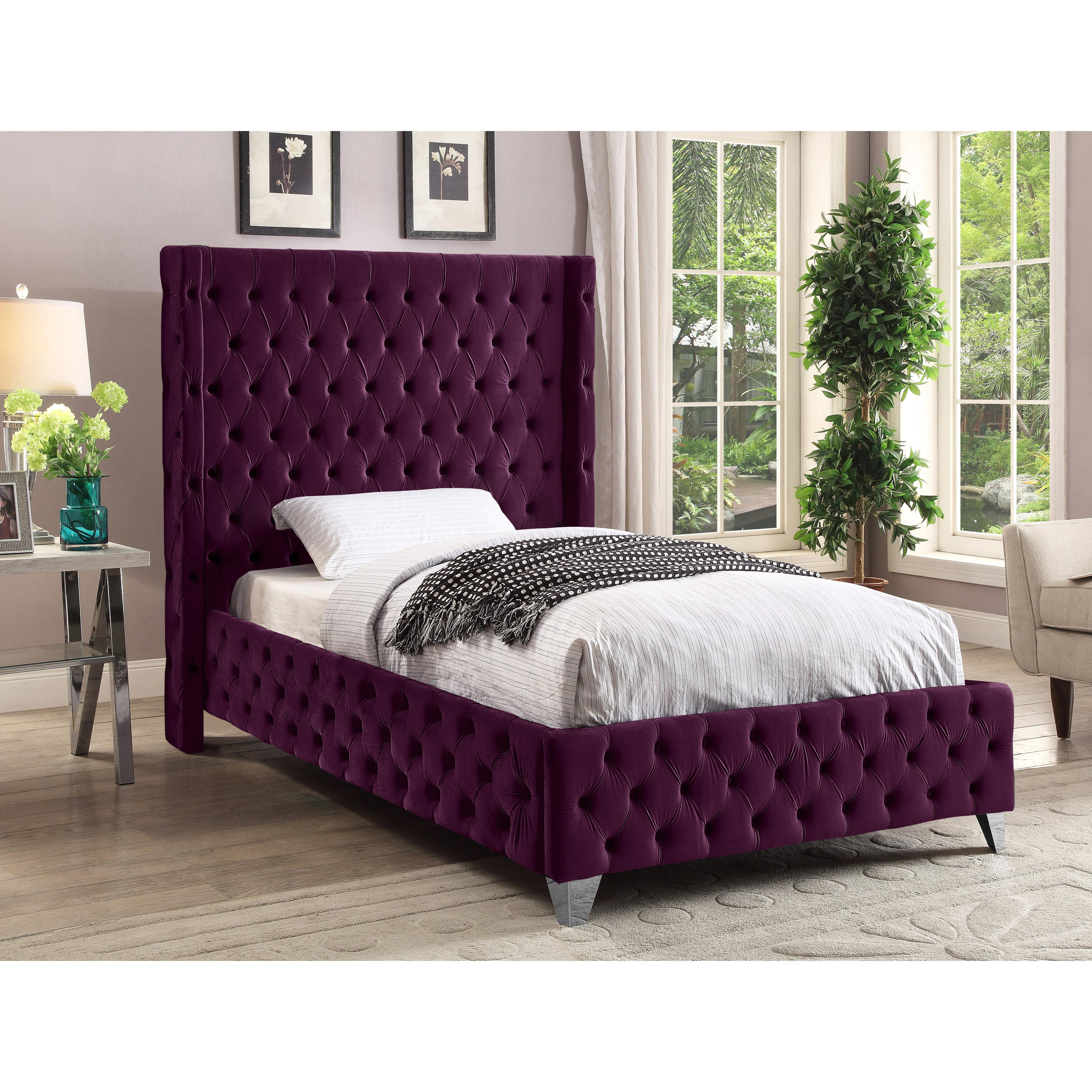 Meridian Savan Purple Velvet Twin Bed