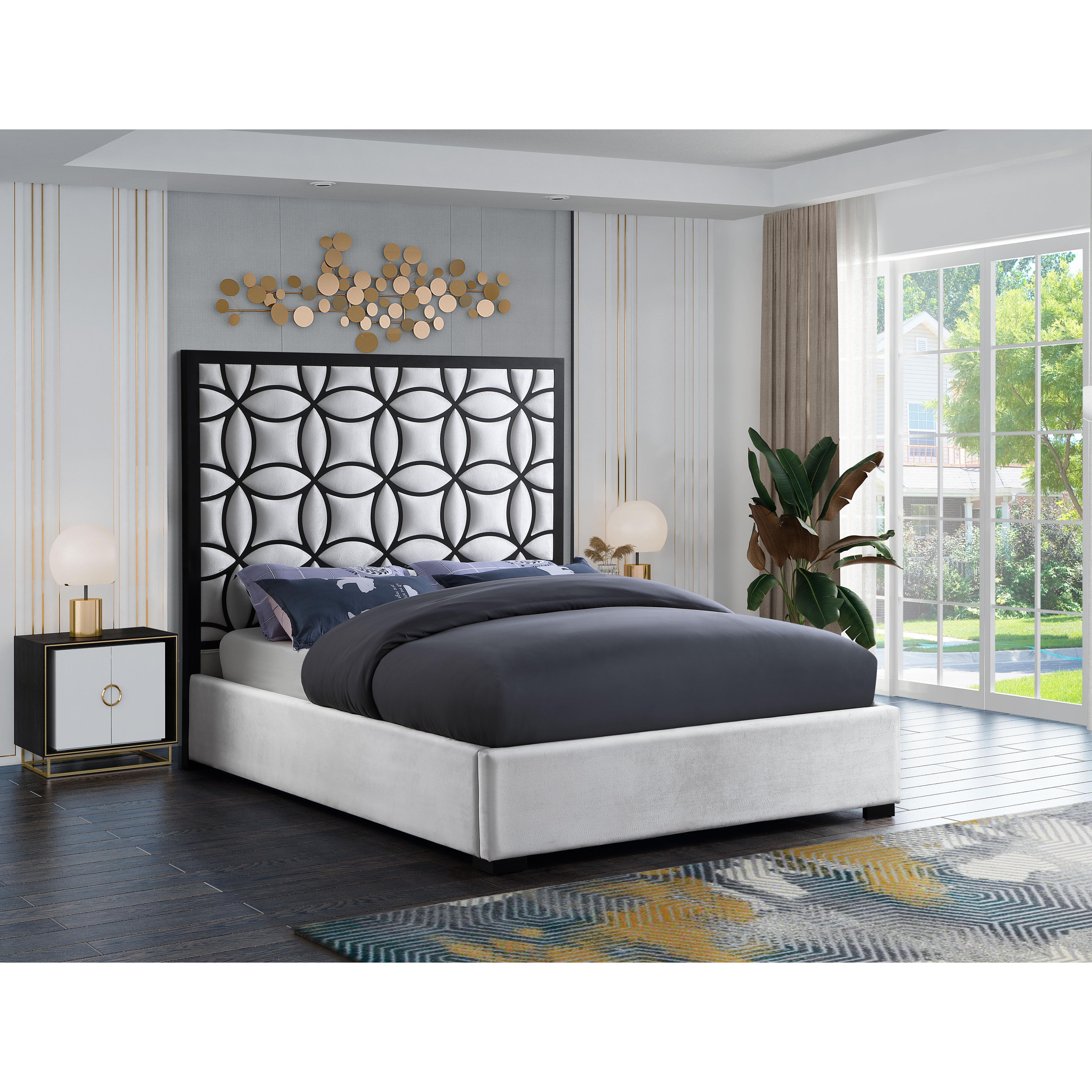 Meridian Taj White Velvet King Bed