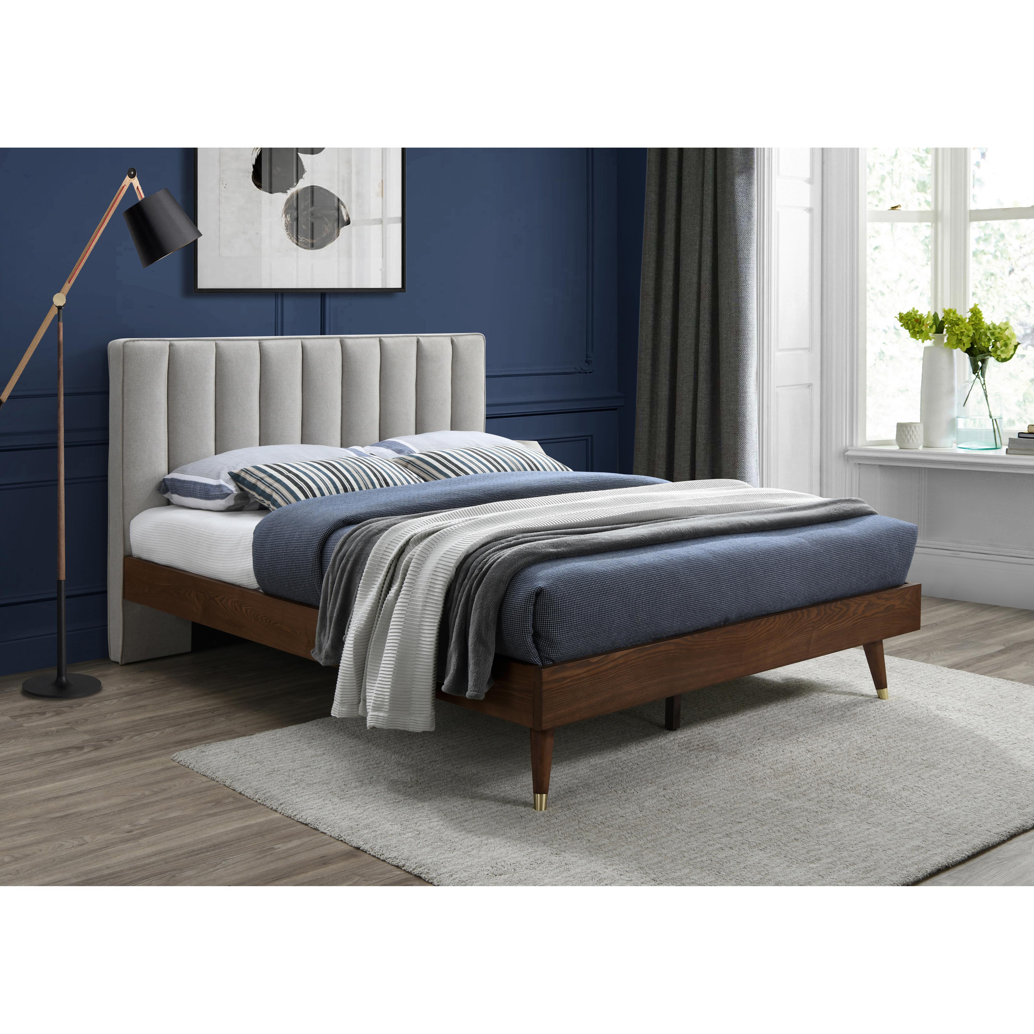 Meridian Vance Beige Linen Textured Fabric King Bed (3 Boxes)