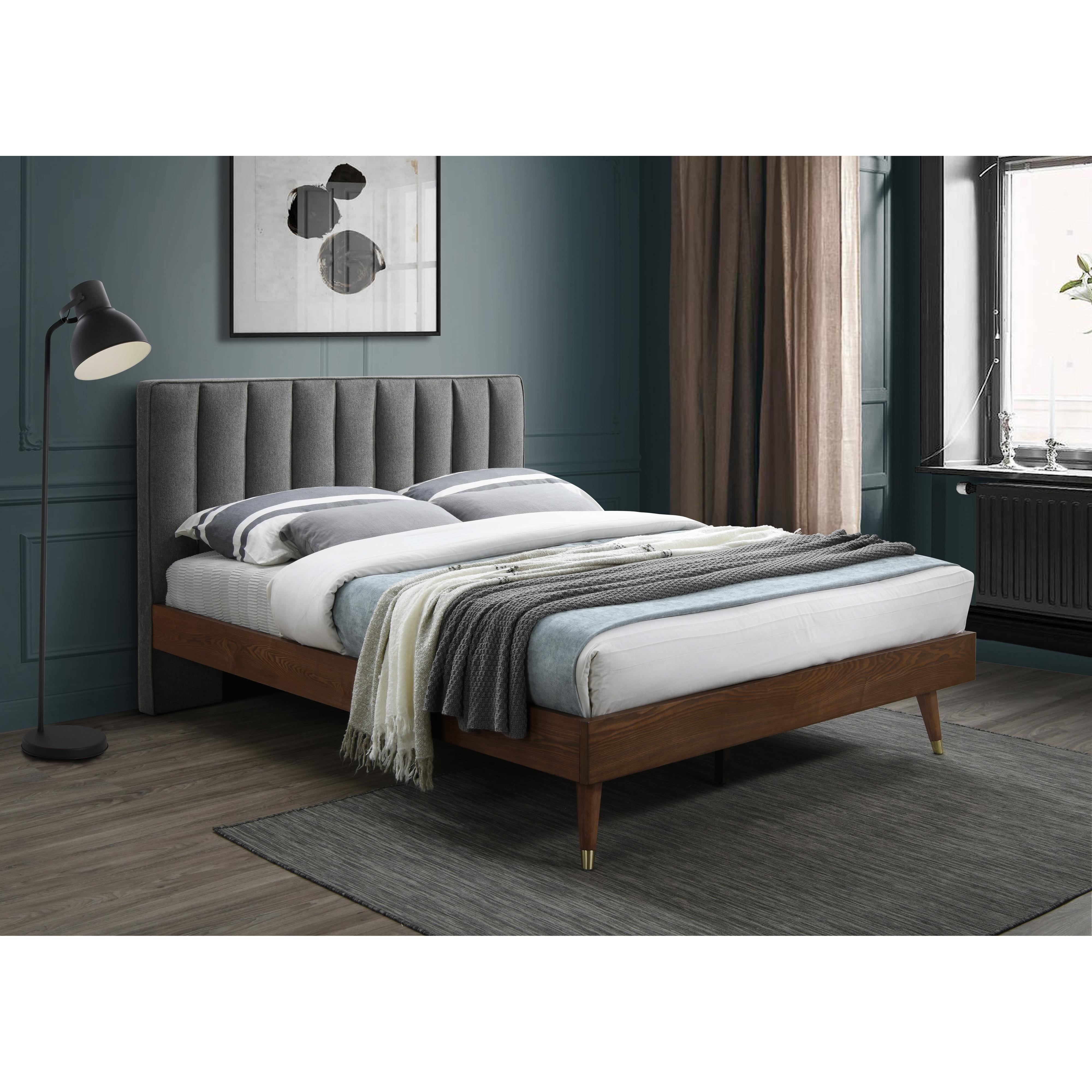 Meridian Vance Grey Linen Textured Fabric King Bed (3 Boxes)