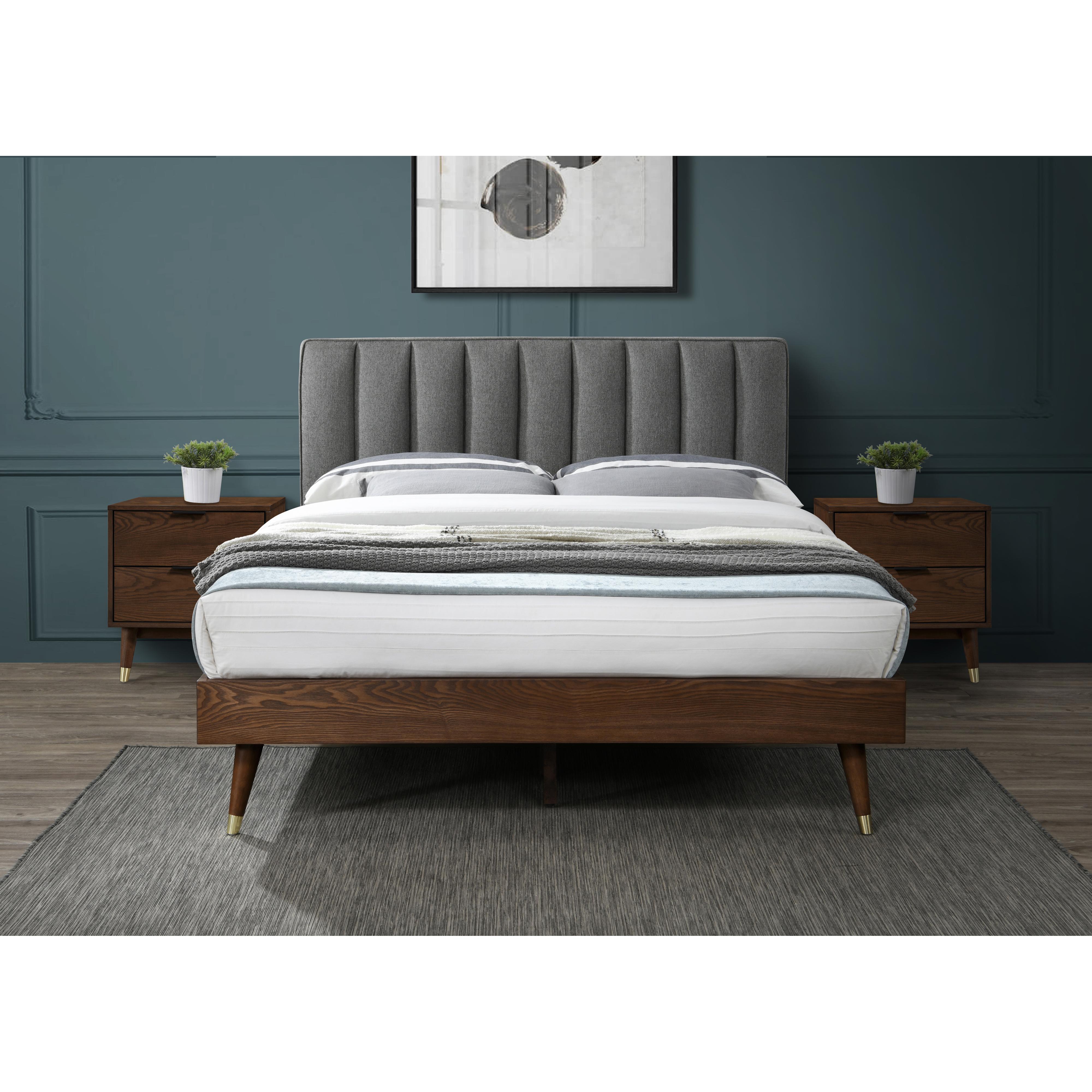 Meridian Vance Grey Linen Textured Fabric King Bed (3 Boxes)