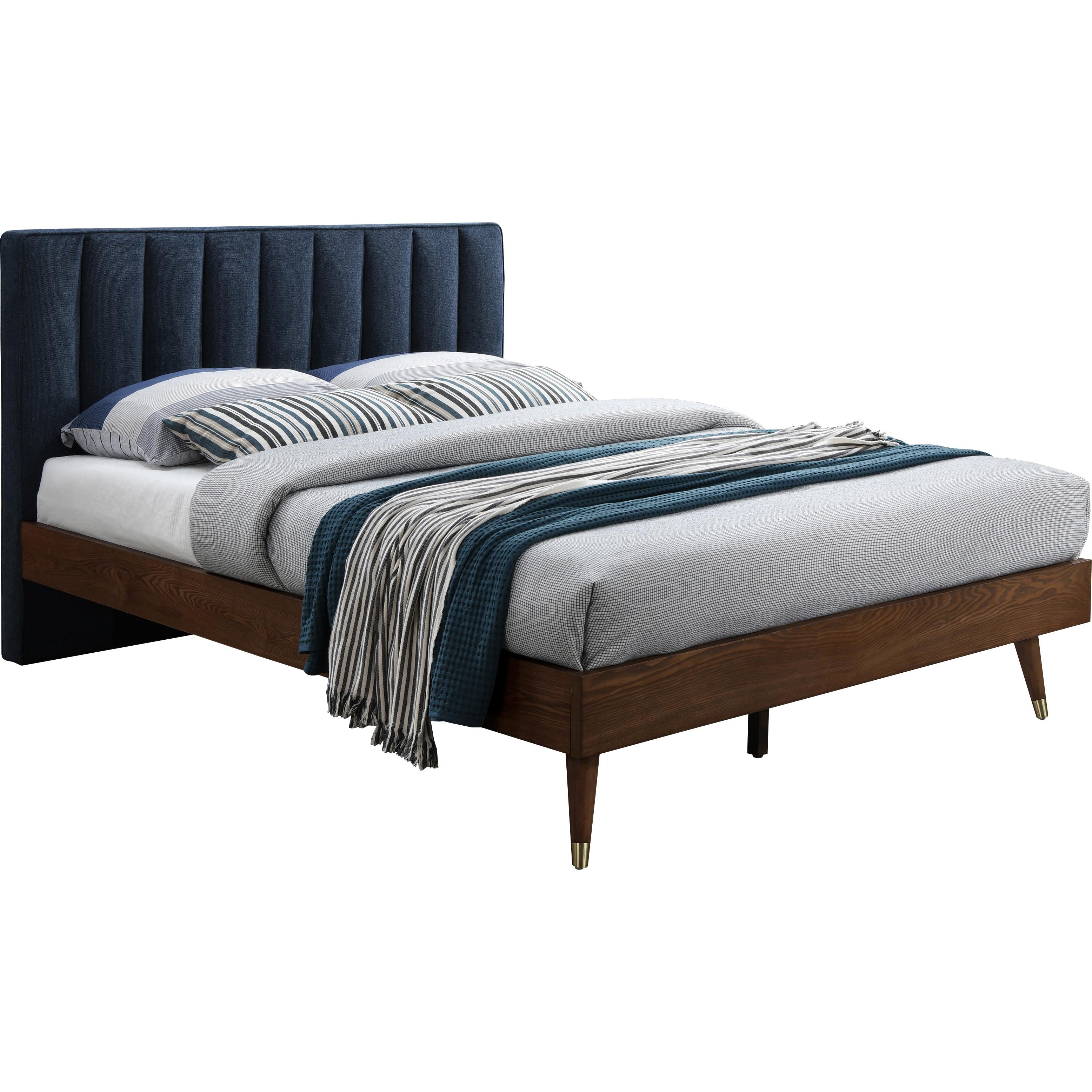 Meridian Vance Navy Linen Textured Fabric King Bed (3 Boxes)