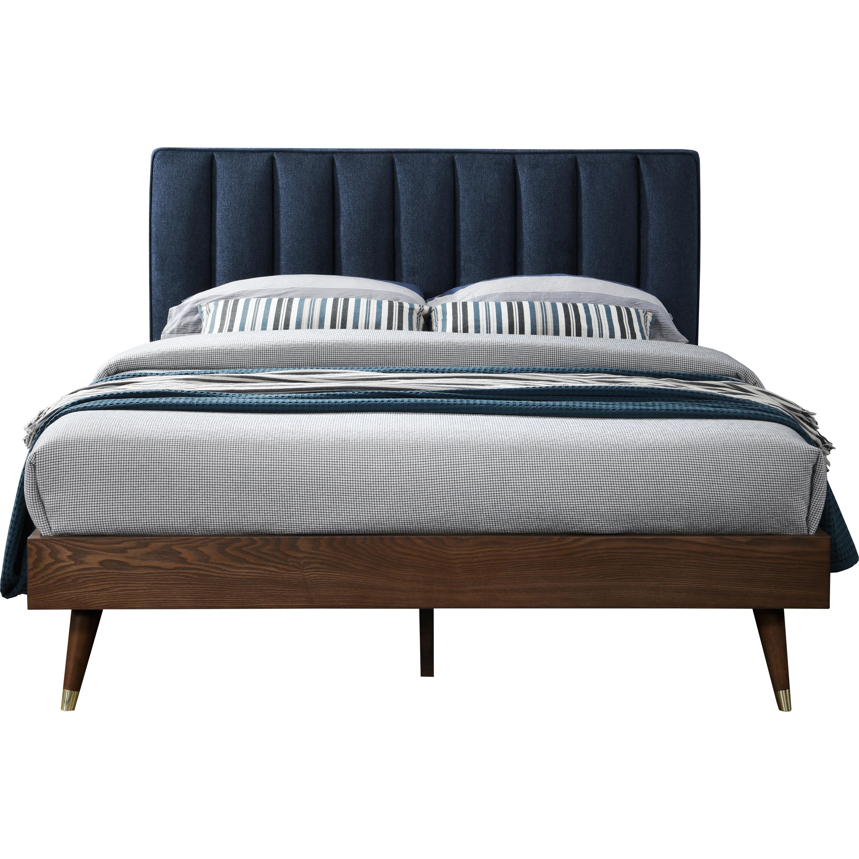 Meridian Vance Navy Linen Textured Fabric King Bed (3 Boxes)